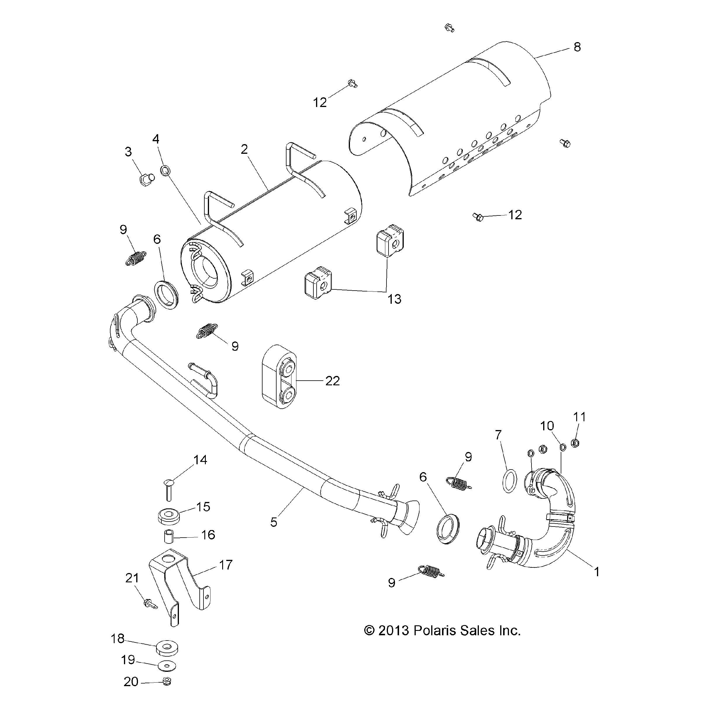 An Image of a Genuine Polaris Parts Schematic Diagram showing the schematic - ENGINE: EXHAUST SYSTEM - 2015 POLARIS SPORTSMAN ACE 325 EFI