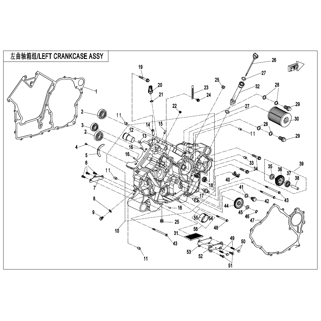 An Image of a Genuine CFMOTO Parts Schematic Diagram showing the schematic - LEFT CRANKCASE ASSY - 2025 CFMOTO UFORCE 1000 XL