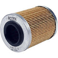 Cylindrical oil filter with pleated brown paper element and silver metal end caps, labeled ROTAX.