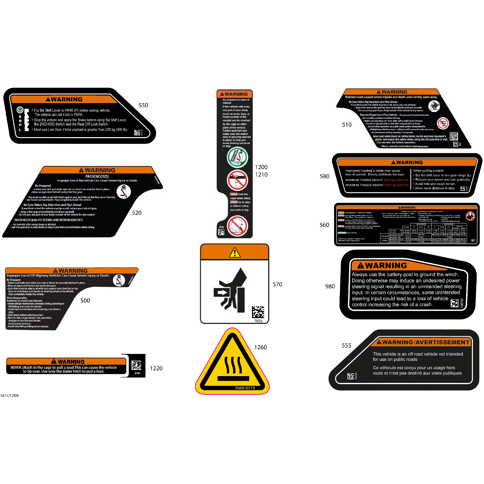 An Image of a Genuine Can-Am Parts Schematic Diagram showing the schematic - BODY - WARNING DECALS