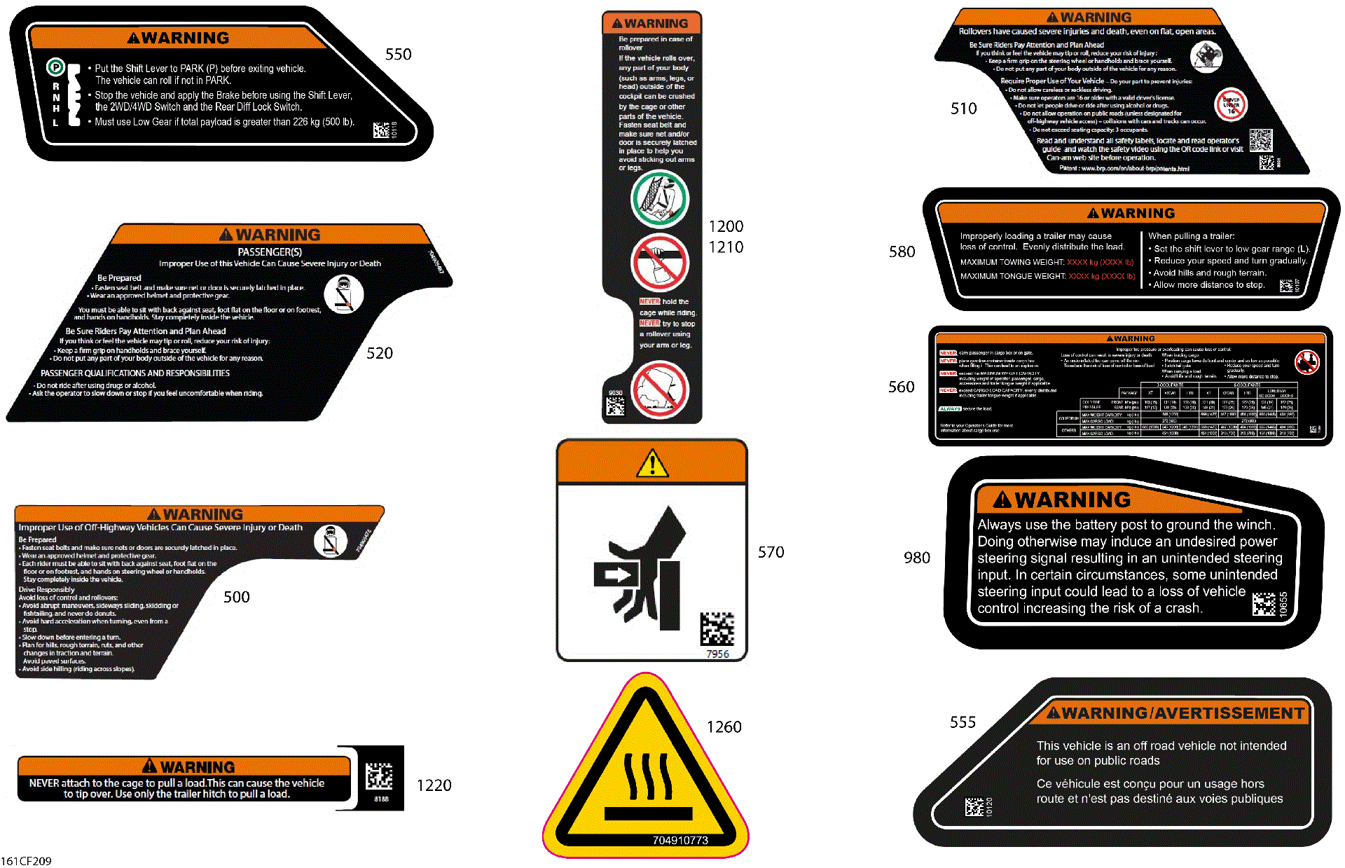 An Image of a Genuine Can-Am Parts Schematic Diagram showing the schematic - BODY - WARNING DECALS