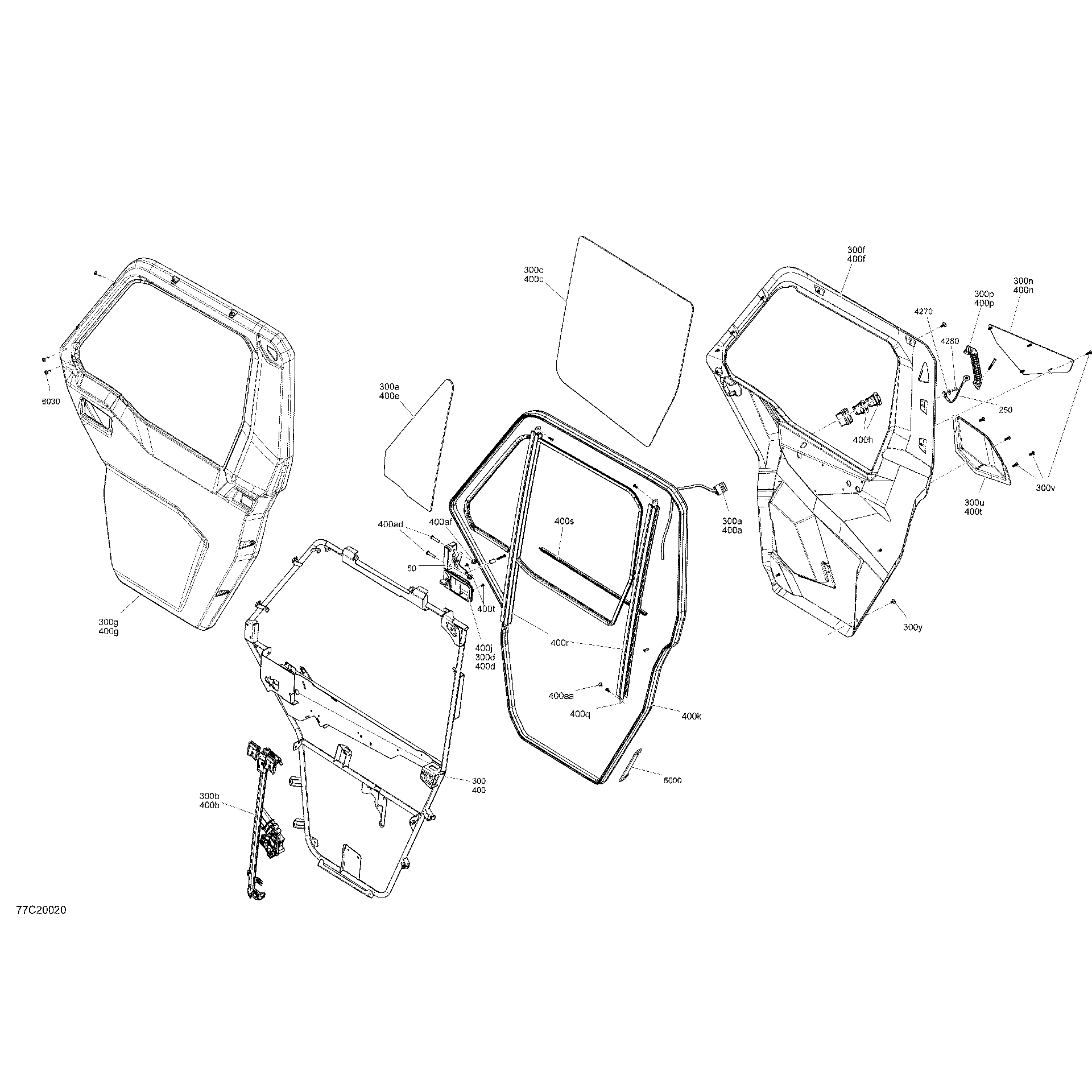 An Image of a Genuine Can-Am Parts Schematic Diagram showing the schematic - CAB - FRONT DOOR
