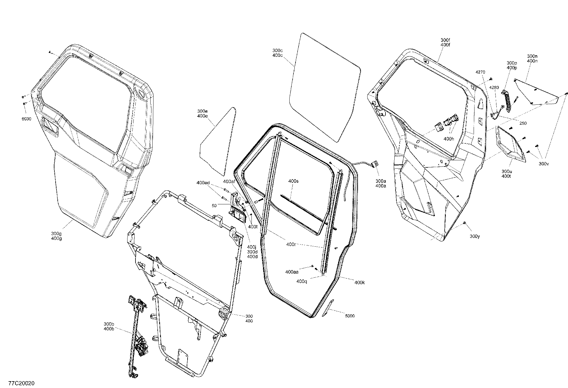 An Image of a Genuine Can-Am Parts Schematic Diagram showing the schematic - CAB - FRONT DOOR