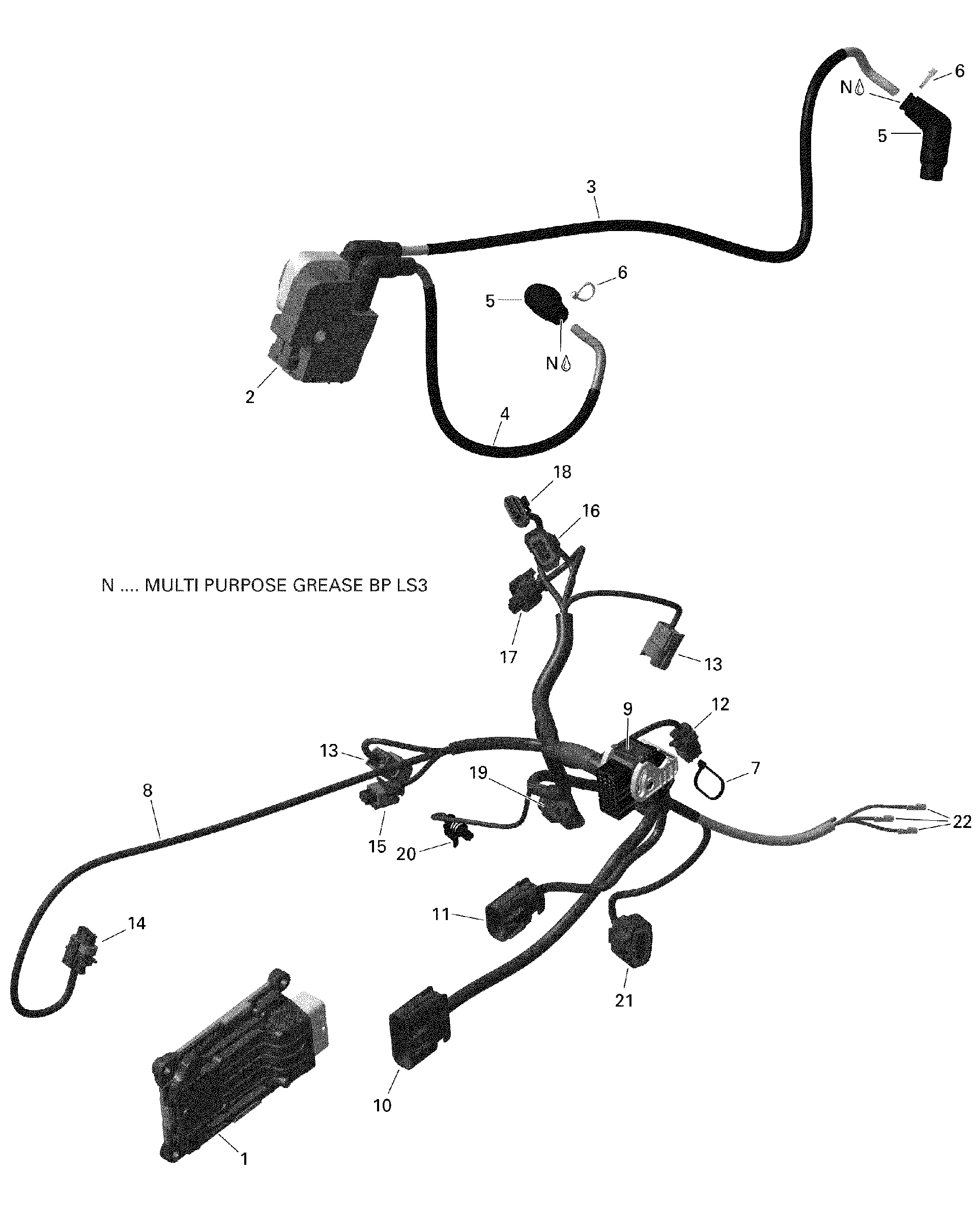 An Image of a Genuine Can-Am Parts Schematic Diagram showing the schematic - ENGINE HARNESS AND ELECTRONIC MODULE - V1