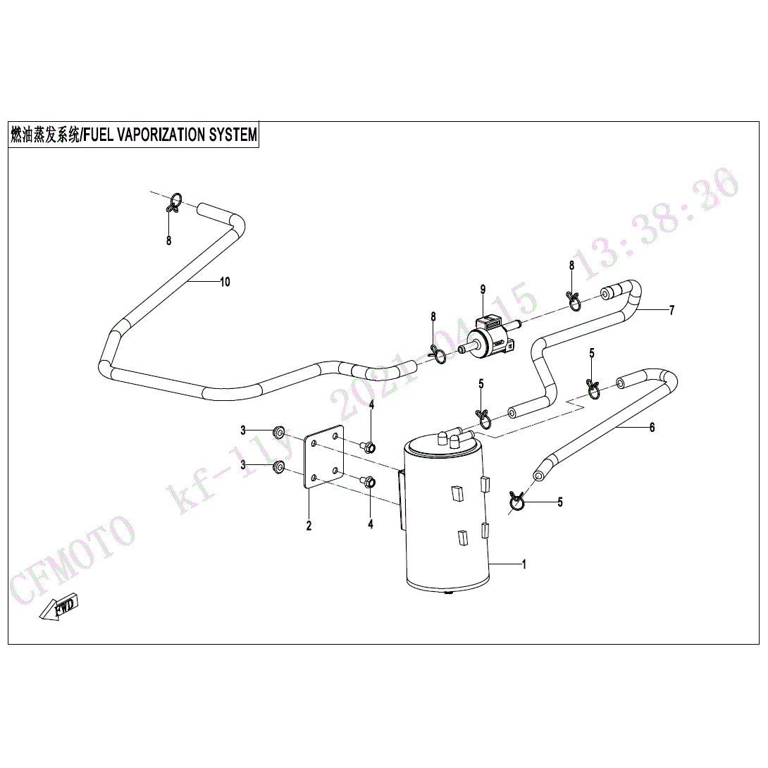An Image of a Genuine CFMOTO Parts Schematic Diagram showing the schematic - FUEL EVAPORATION SYSTEM - 2024 CFMOTO UFORCE 1000