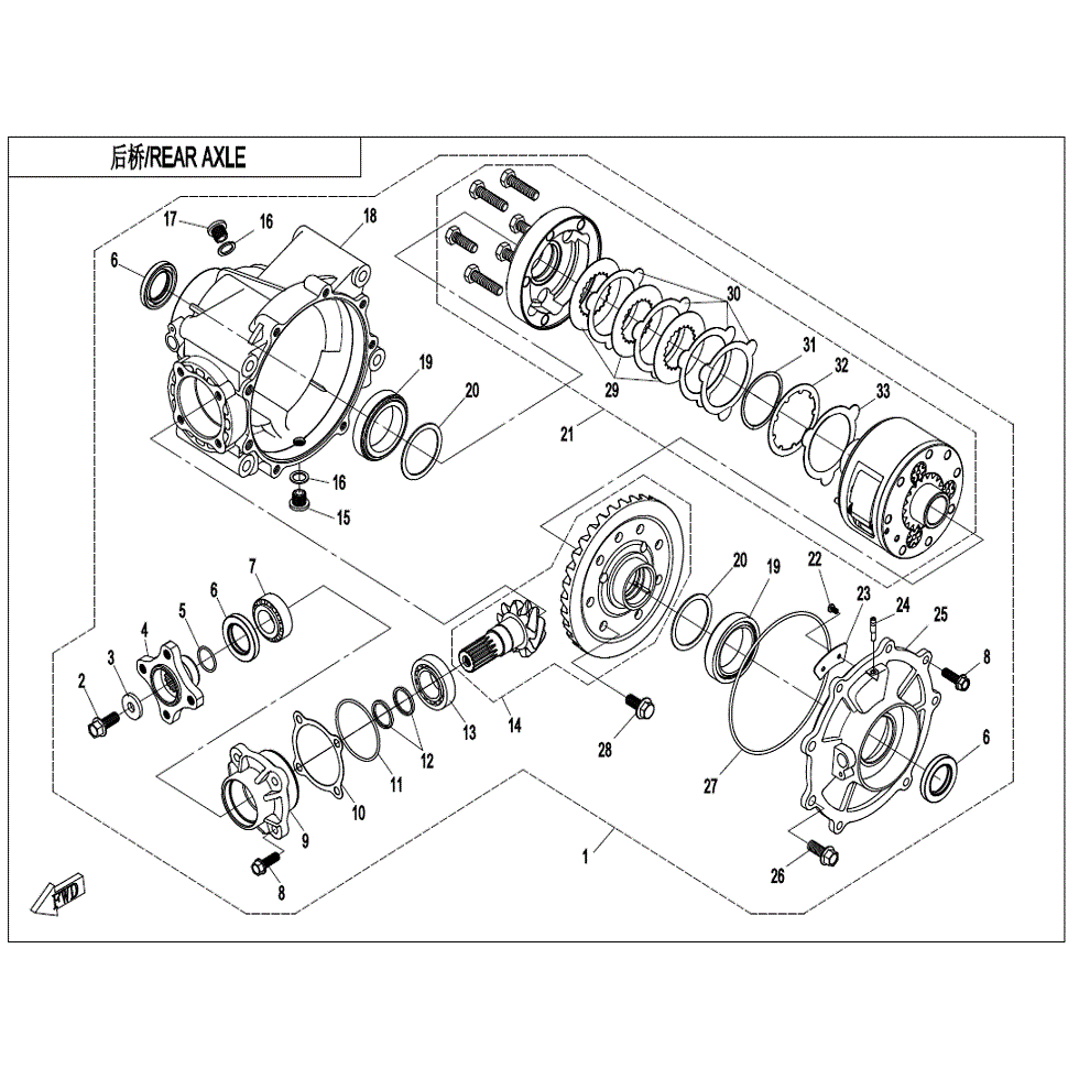 An Image of a Genuine CFMOTO Parts Schematic Diagram showing the schematic - REAR AXLE (AUTOMATIC LOCK DIFFERENTIAL) - 2022 CFMOTO UFORCE 1000