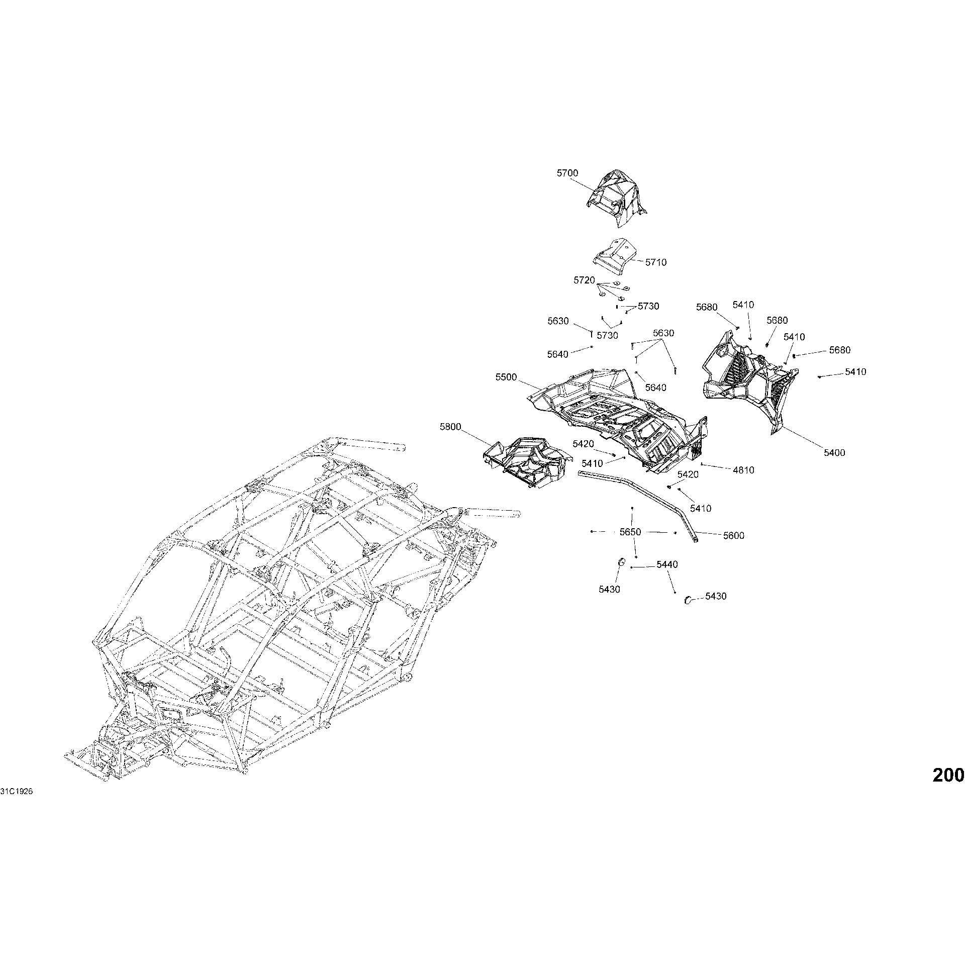 An Image of a Genuine Can-Am Parts Schematic Diagram showing the schematic - BODY - REAR SECTION - EXCEPT SUNBURST YELLOW