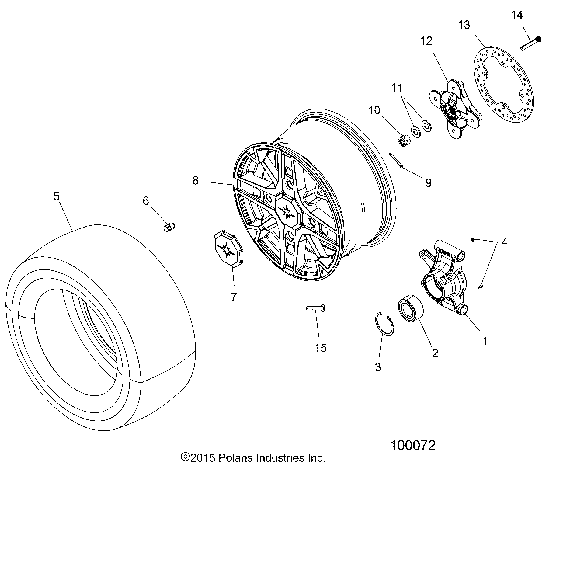 An Image of a Genuine Polaris Parts Schematic Diagram showing the schematic - WHEELS: REAR and HUB - 2016 POLARIS SPORTSMAN XP 1000