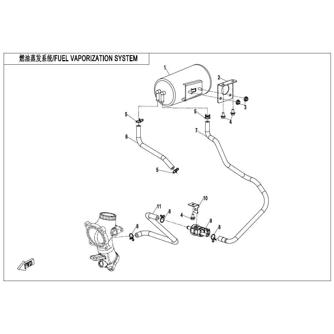 An Image of a Genuine CFMOTO Parts Schematic Diagram showing the schematic - FUEL EVAPORATION SYSTEM - 2020 CFMOTO ZFORCE 950 Sport