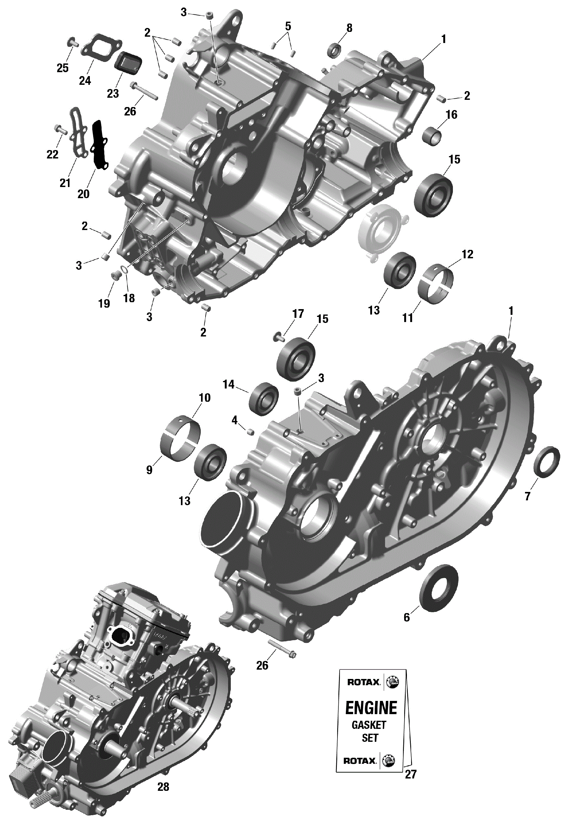 An Image of a Genuine Can-Am Parts Schematic Diagram showing the schematic - ROTAX - CRANKCASE