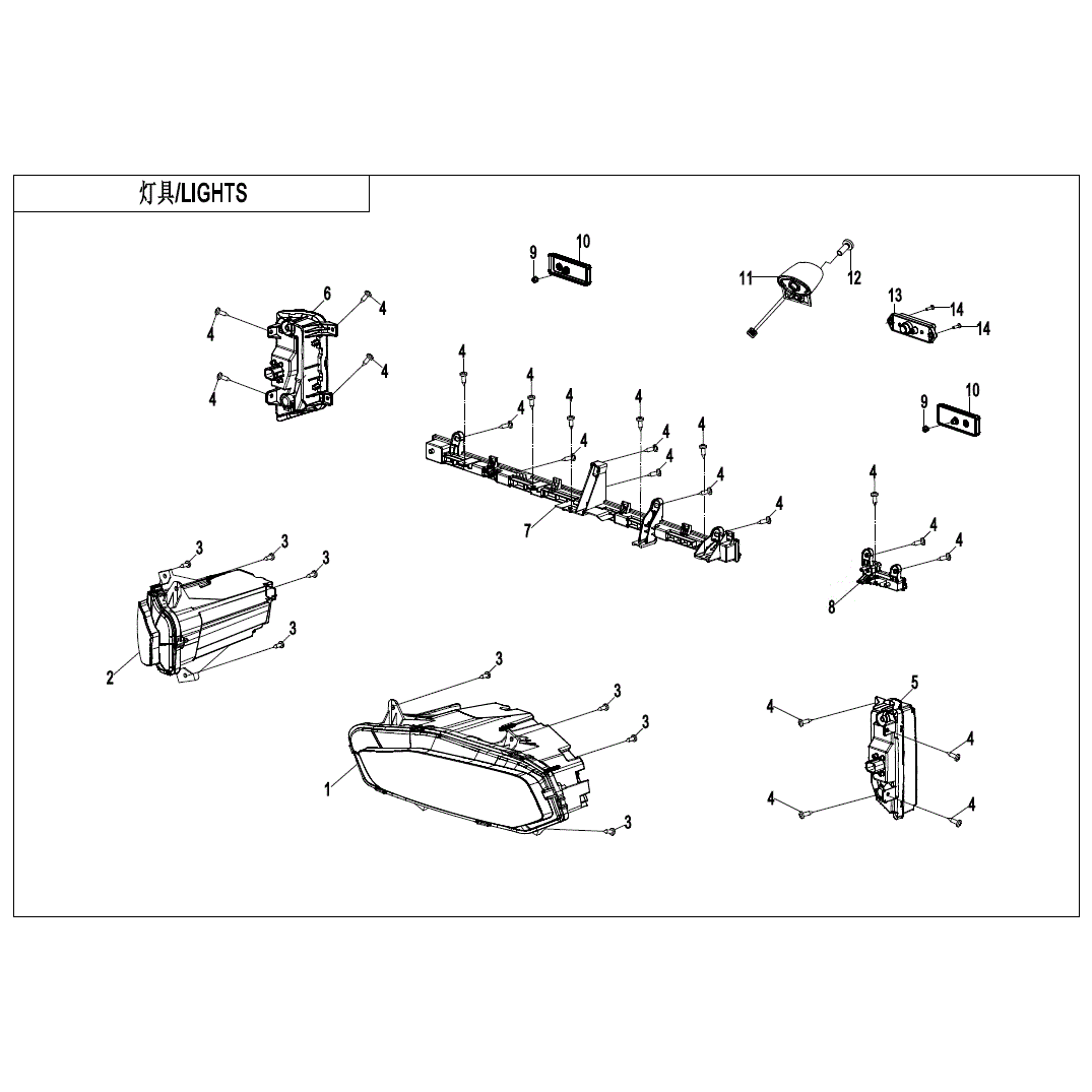 An Image of a Genuine CFMOTO Parts Schematic Diagram showing the schematic - LIGHTS - 2023 CFMOTO ZFORCE 950 Sport