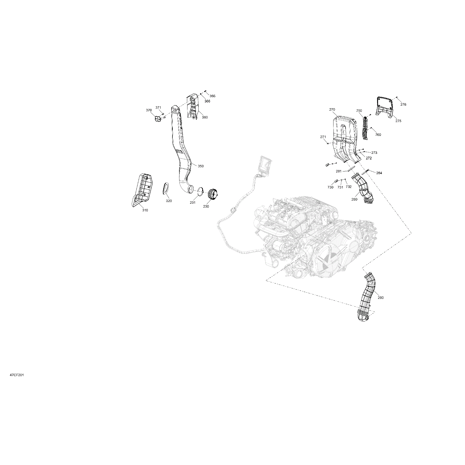 An Image of a Genuine Can-Am Parts Schematic Diagram showing the schematic - BODY - SNORKEL