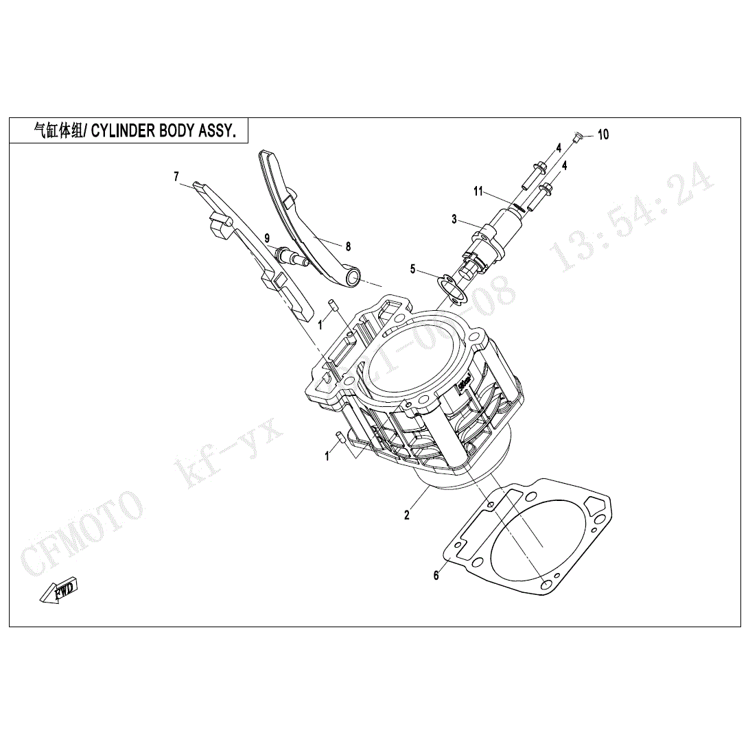 An Image of a genuine CFMOTO Parts Schematic Diagram showing the group - CYLINDER BODY ASSY - 2025 CFMOTO CFORCE 400