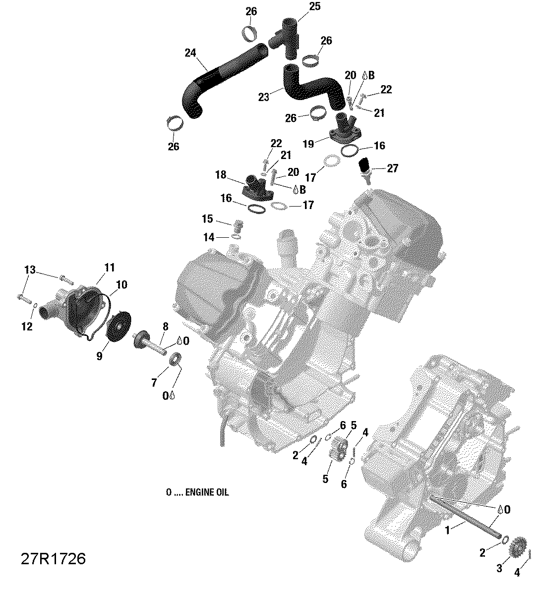 An Image of a Genuine Can-Am Parts Schematic Diagram showing the schematic - ENGINE COOLING - HD8