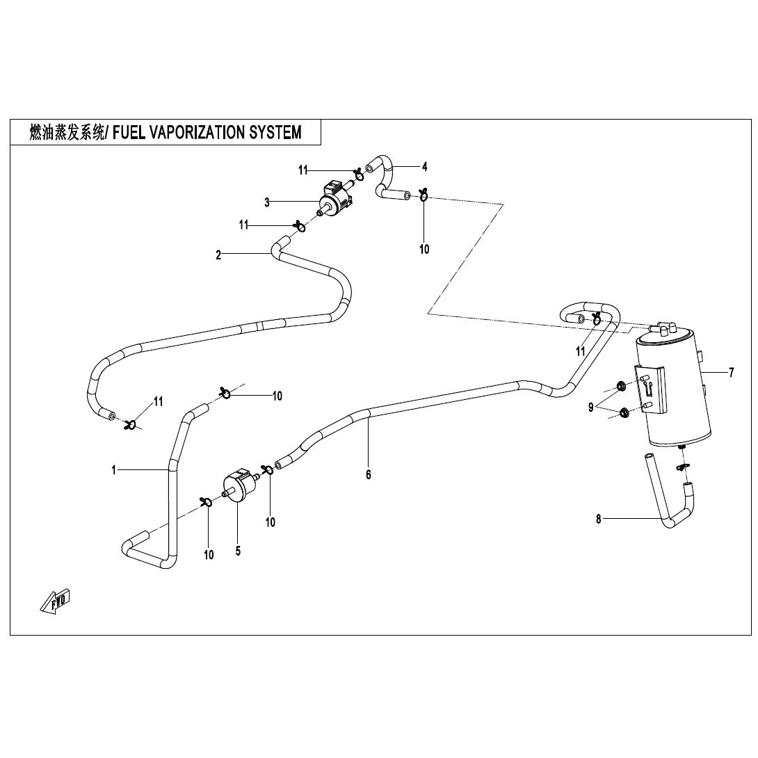An Image of a genuine CFMOTO Parts Schematic Diagram showing the group - FUEL VAPORIZATION SYSTEM - 2021 CFMOTO CFORCE 500 S