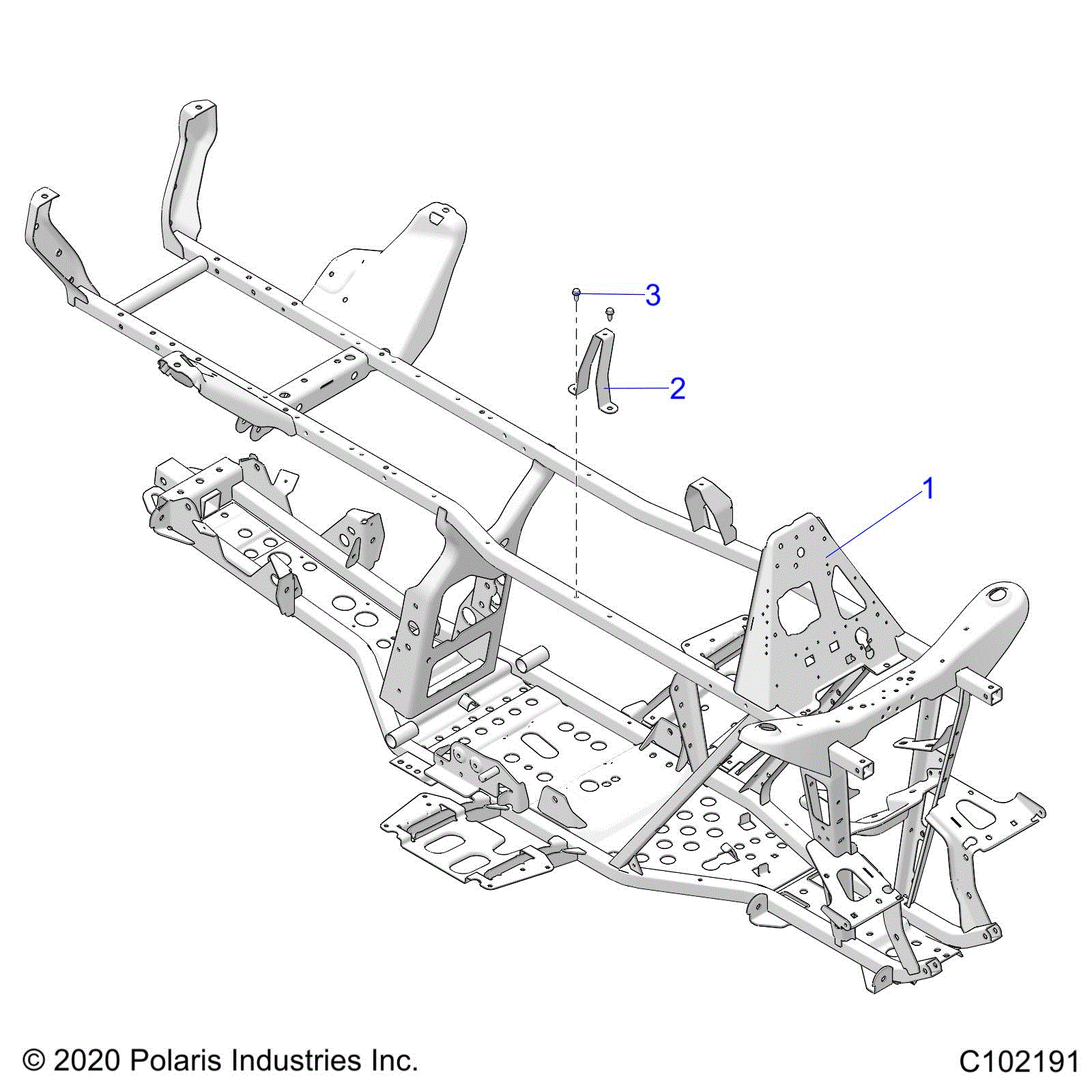 An Image of a Genuine Polaris Parts Schematic Diagram showing the schematic - CHASSIS: FRAME - 2021 POLARIS SPORTSMAN TOURING 570