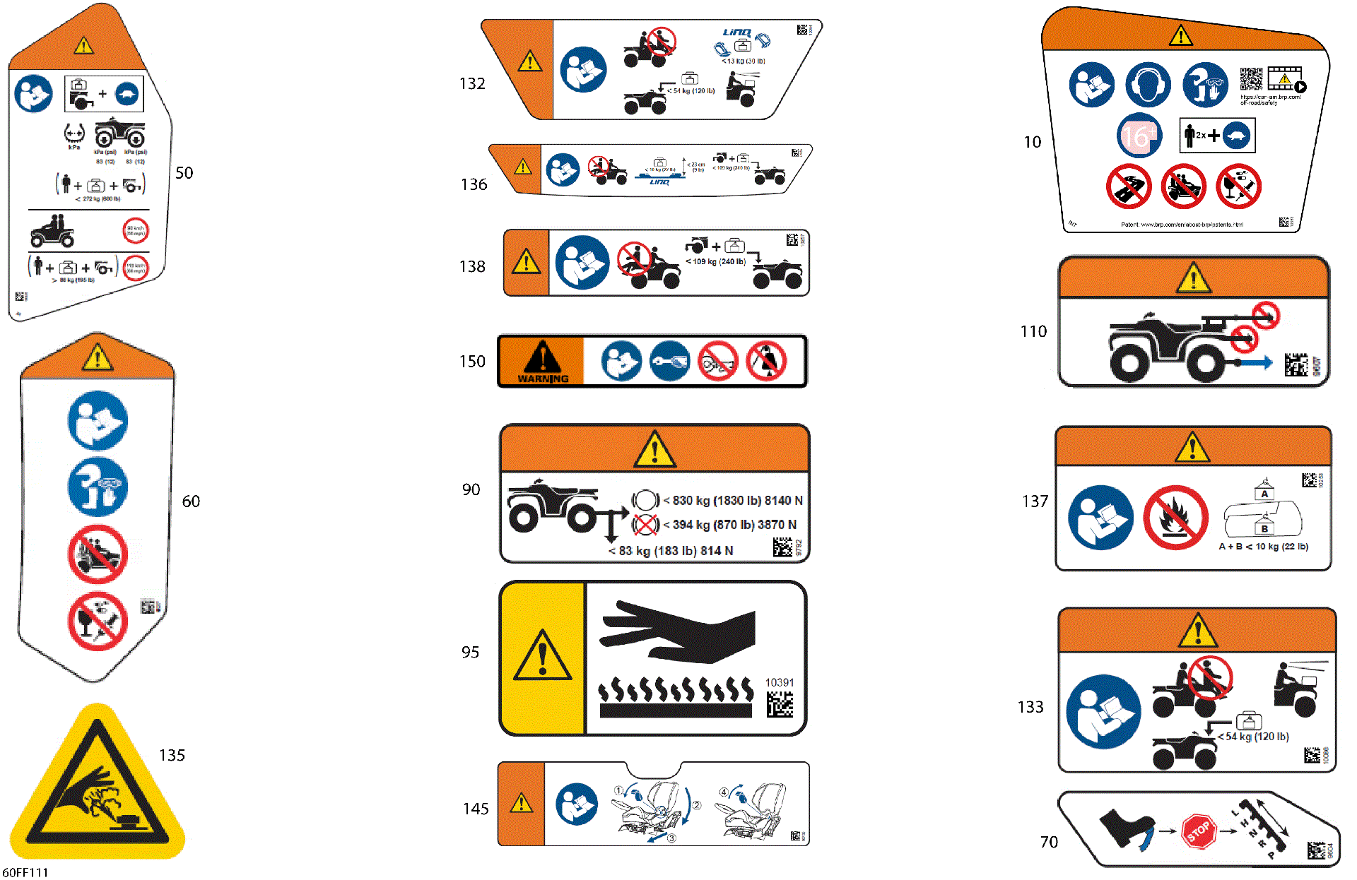 An Image of a Genuine Can-Am Parts Schematic Diagram showing the schematic - BODY - WARNING DECALS
