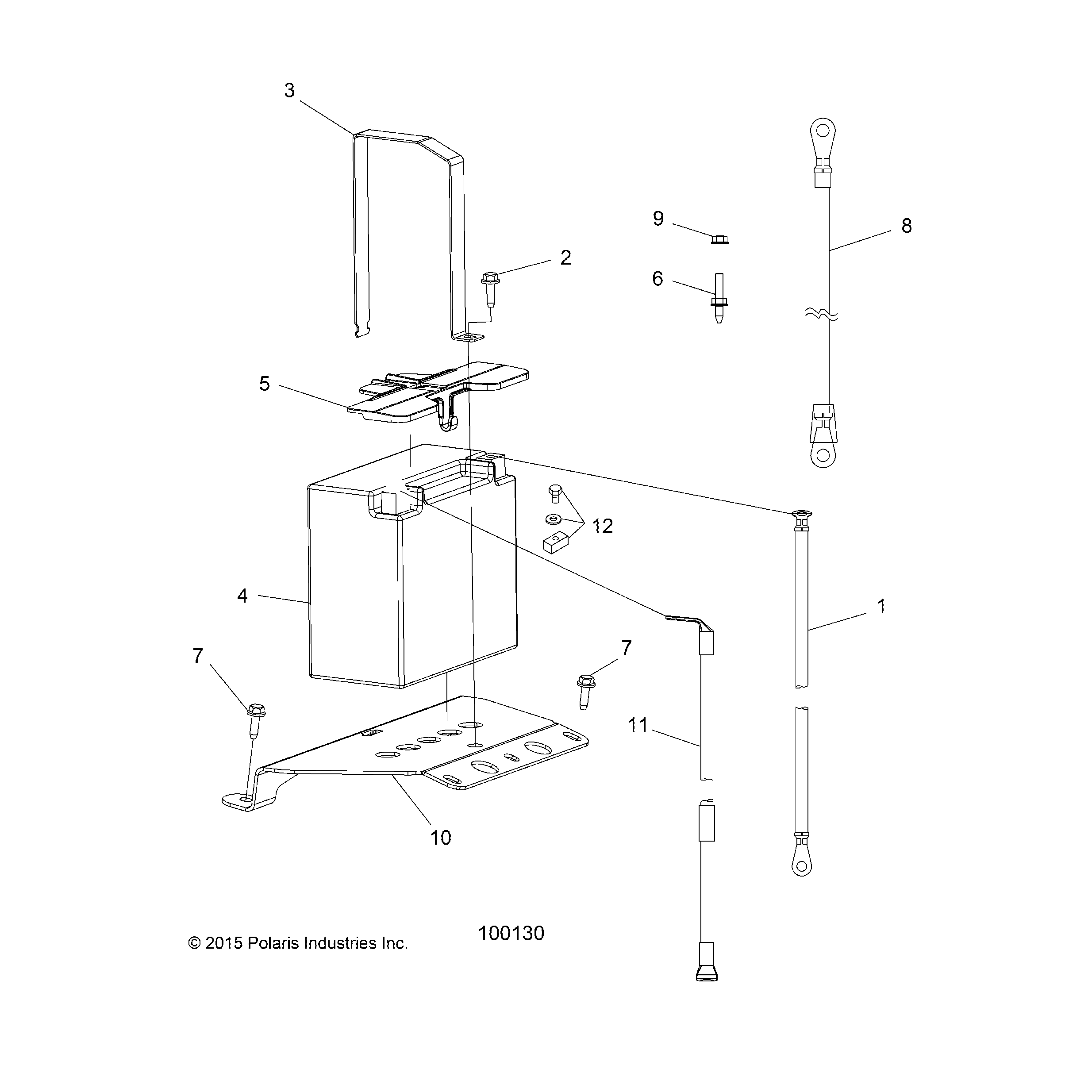 An Image of a Genuine Polaris Parts Schematic Diagram showing the schematic - ELECTRICAL: BATTERY - 2019 POLARIS SPORTSMAN XP 1000 HIGH LIFTER