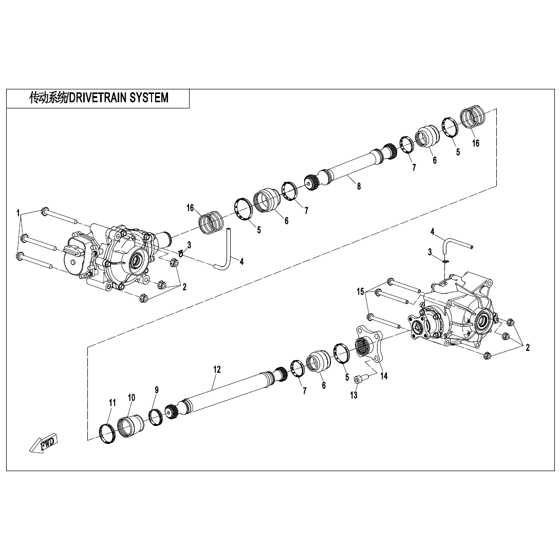 An Image of a genuine CFMOTO Parts Schematic Diagram showing the group - DRIVETRAIN SYSTEM - 2024 CFMOTO CFORCE 800 XC