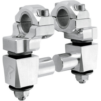 The Elite Anti Vibration 2” Pivot Handlebar Risers by Rox Speed Fx securely elevate handlebars with included clamps and bolts, crafted from billet 6061-T6 aluminum for strength and reduced vibration.