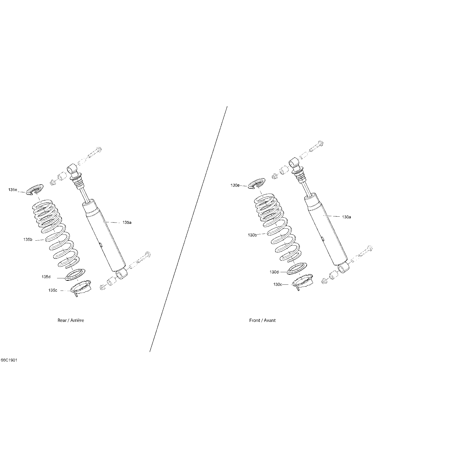 An Image of a Genuine Can-Am Parts Schematic Diagram showing the schematic - SHOCKS - DPS