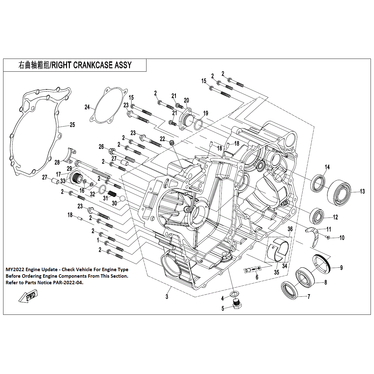 An Image of a Genuine CFMOTO Parts Schematic Diagram showing the schematic - RIGHT CRANKCASE ASSY. - 2022 CFMOTO ZFORCE 800 EX