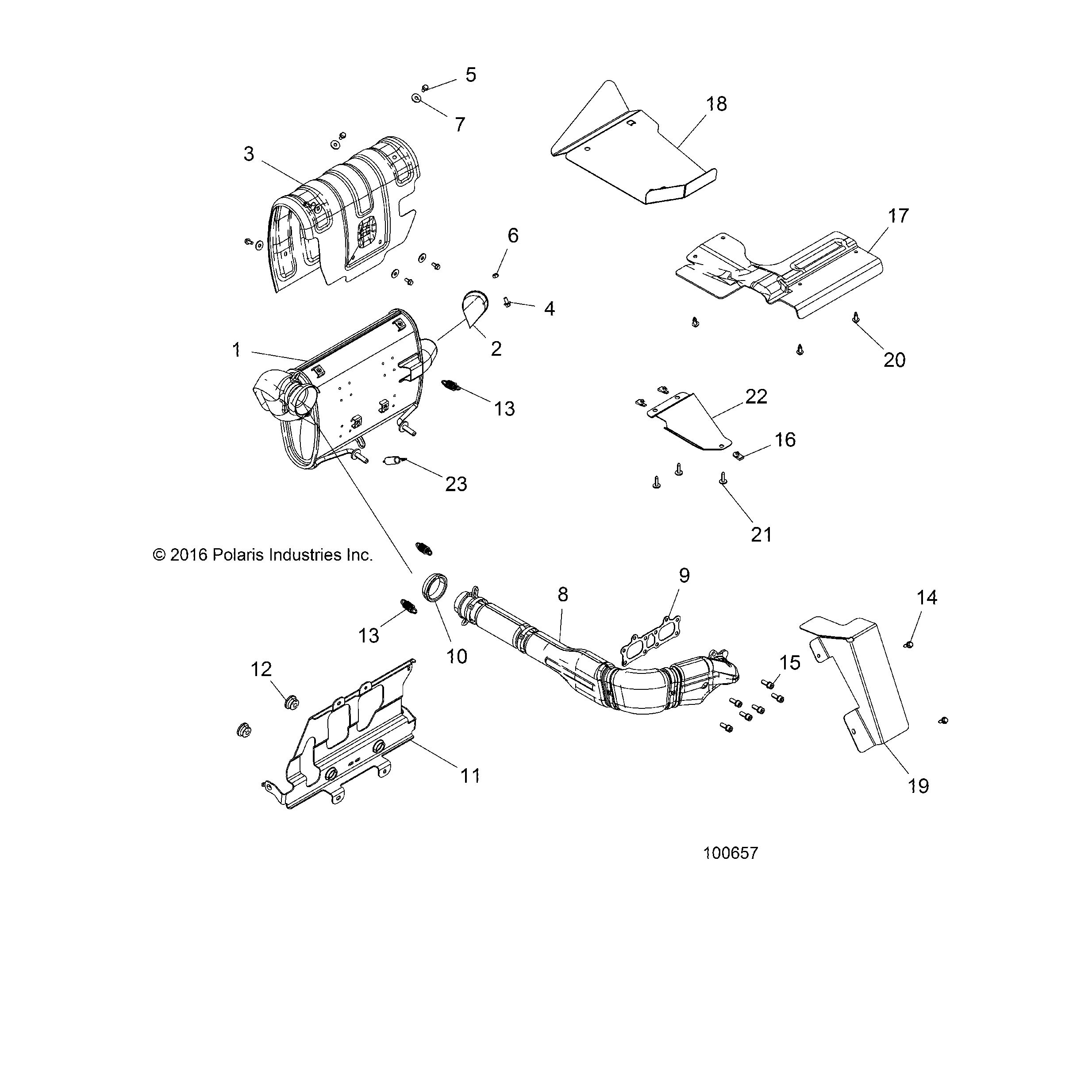 An Image of a Genuine Polaris Parts Schematic Diagram showing the schematic - ENGINE: EXHAUST SYSTEM - 2017 POLARIS ACE 900 EPS XC