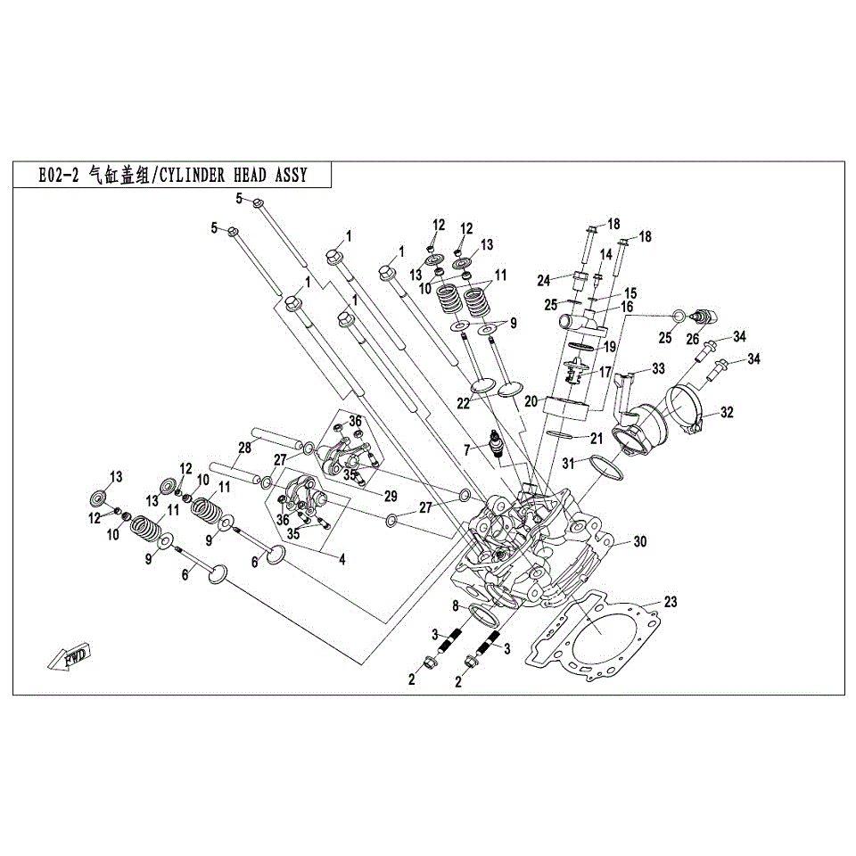 An Image of a genuine CFMOTO Parts Schematic Diagram showing the group - CYLINDER HEAD ASSY - 2017 CFMOTO CFORCE 500 S