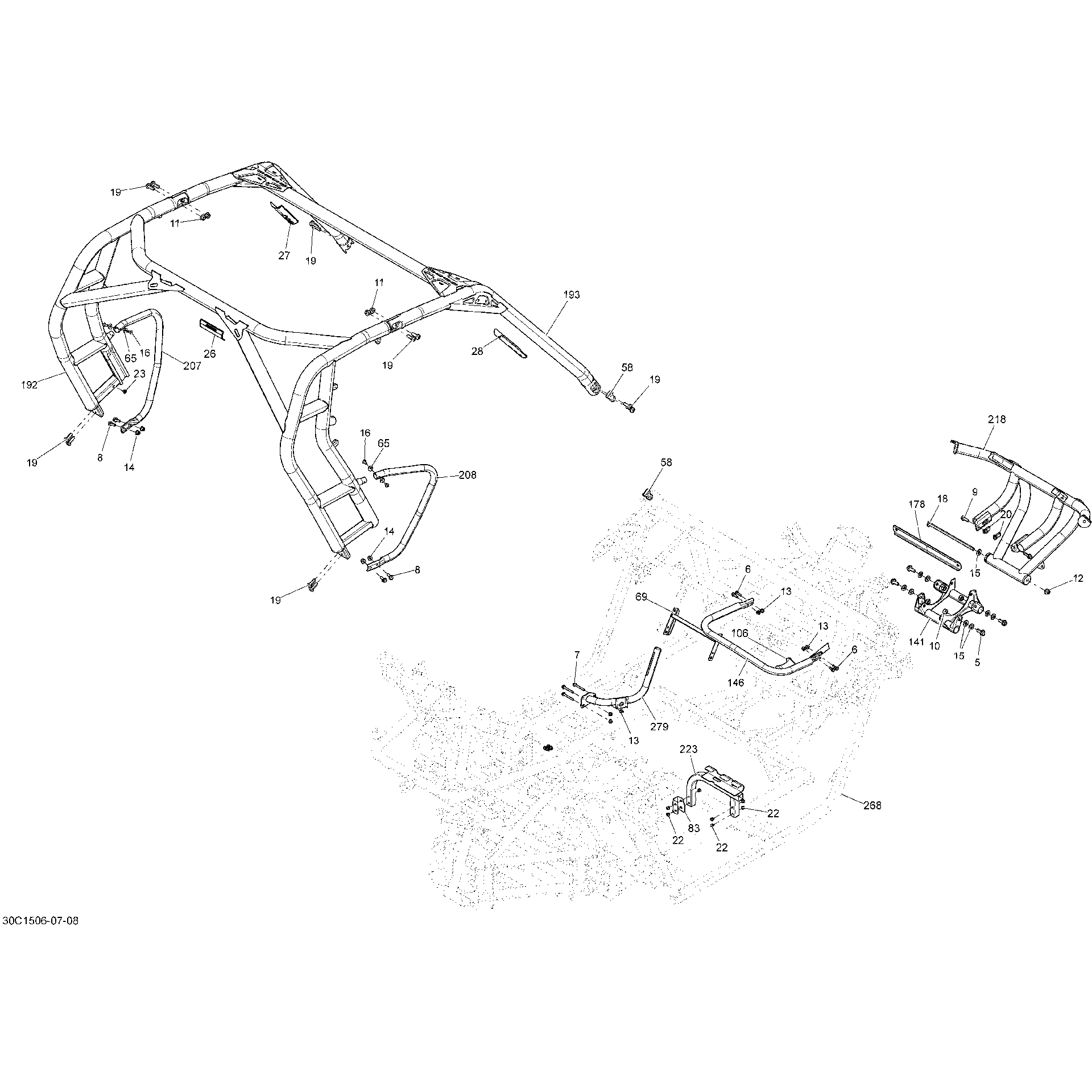 An Image of a Genuine Can-Am Parts Schematic Diagram showing the schematic - FRAME _30C1508