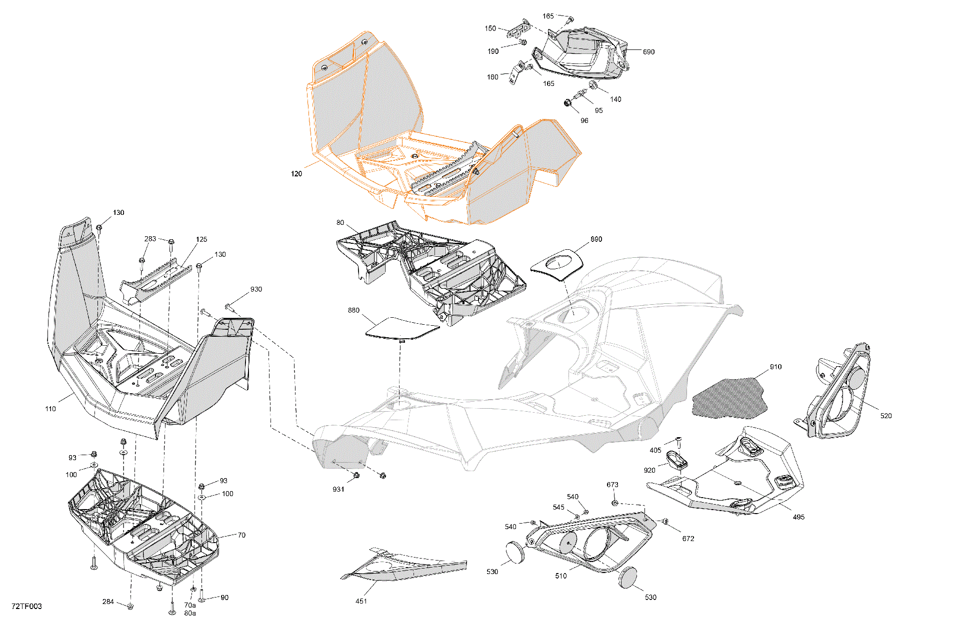 An Image of a Genuine Can-Am Parts Schematic Diagram showing the schematic - BODY - REAR SECTION
