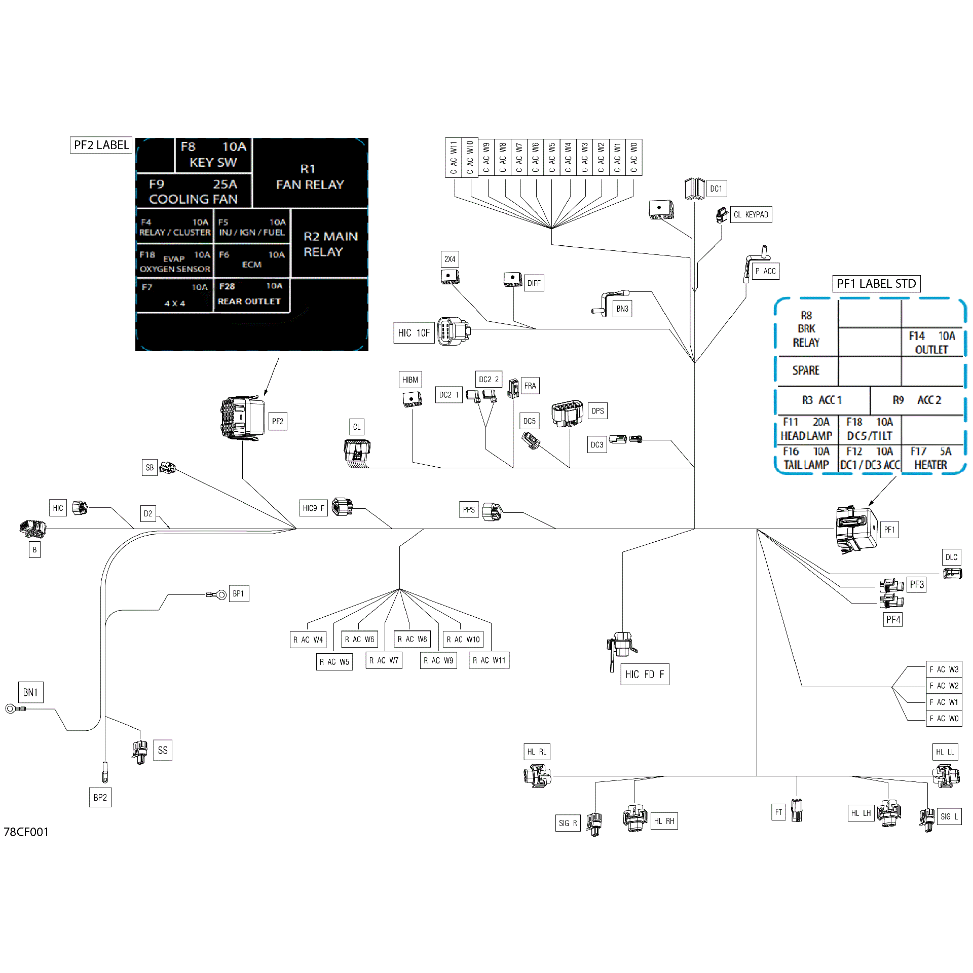 An Image of a Genuine Can-Am Parts Schematic Diagram showing the schematic - ELECTRIC - MAIN HARNESS - 710008774