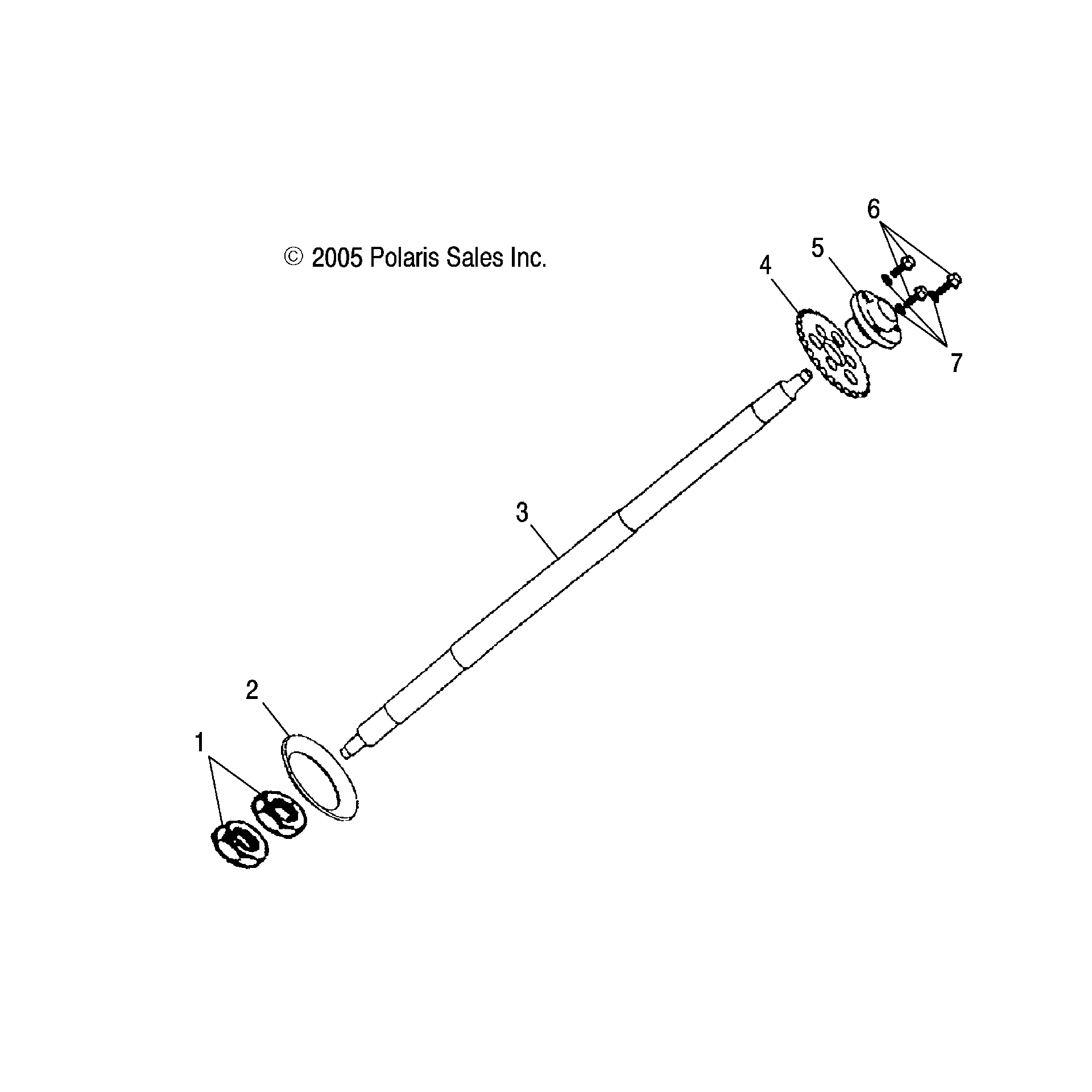 An Image of a Genuine Polaris Parts Schematic Diagram showing the schematic - WHEELS: REAR AXLE - 2016 POLARIS OUTLAW 50
