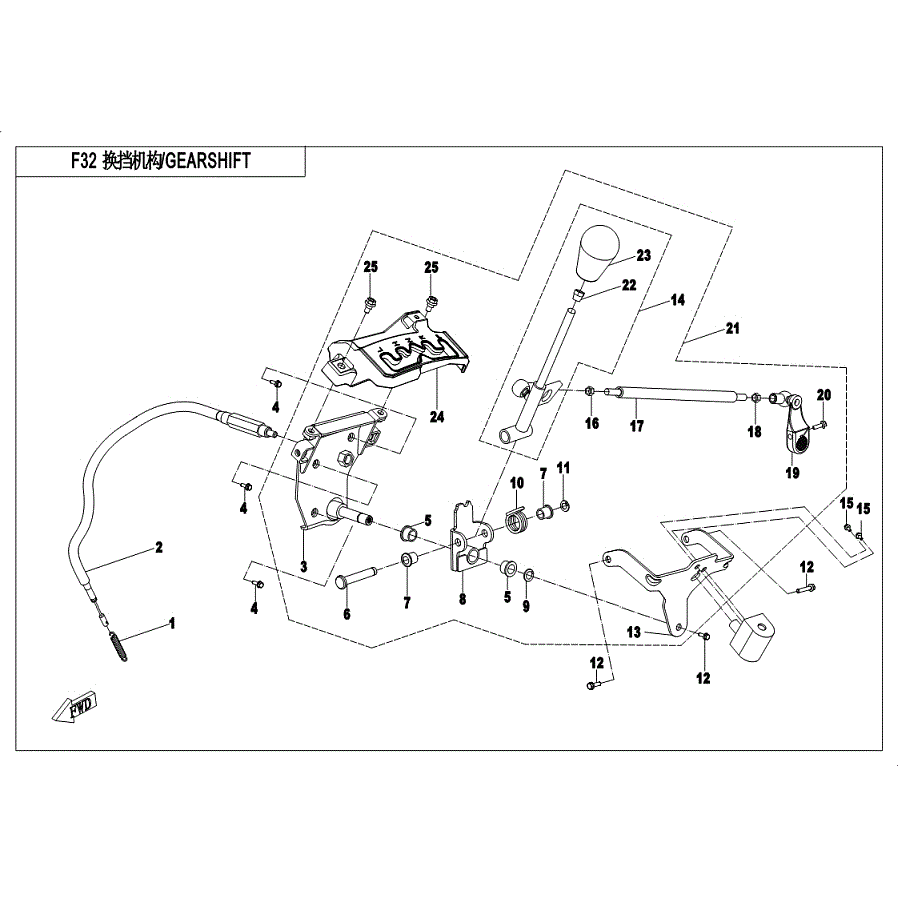 An Image of a genuine CFMOTO Parts Schematic Diagram showing the group - GEAR SHIFTING - 2019 CFMOTO CFORCE 500 S