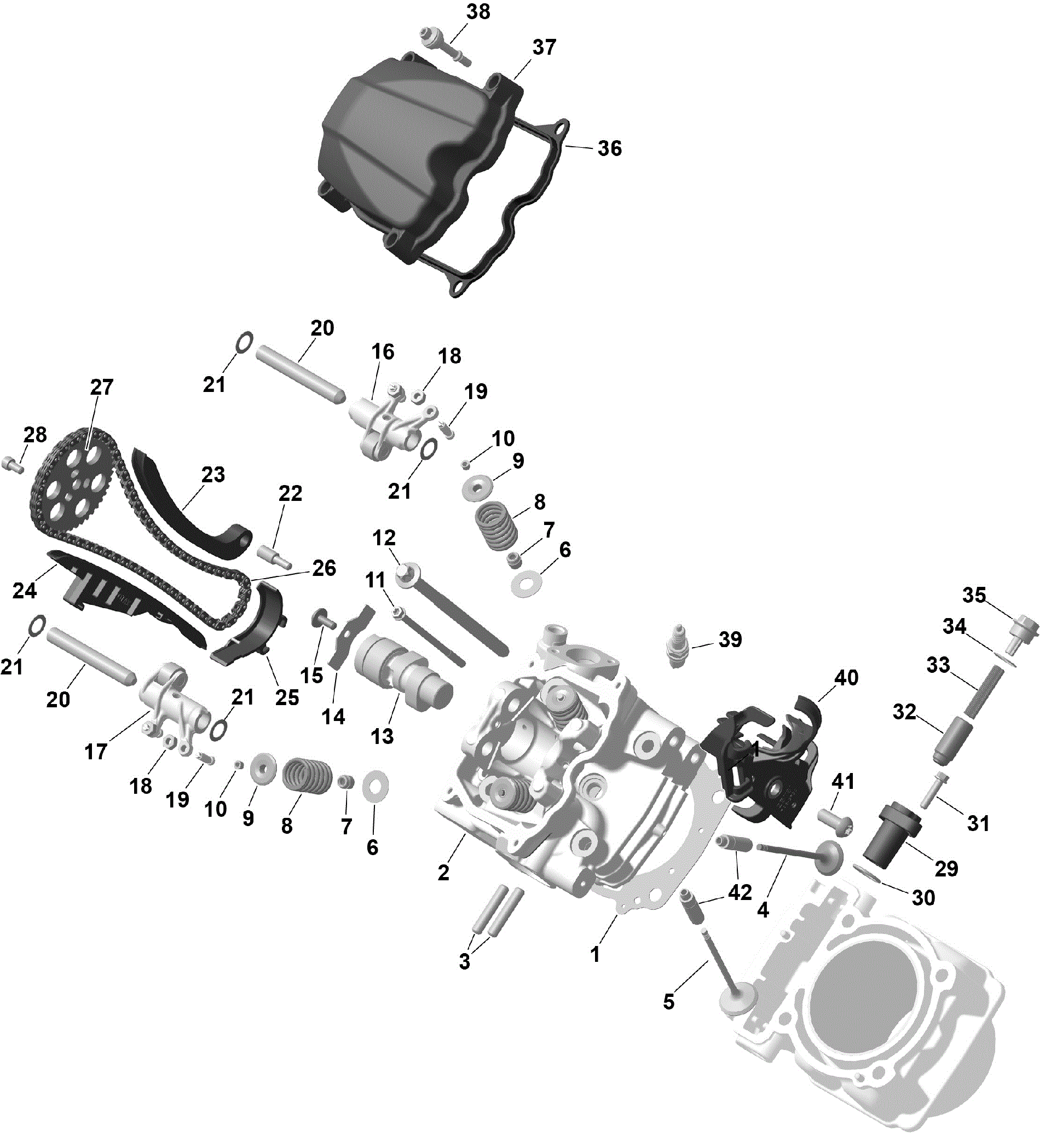 An Image of a Genuine Can-Am Parts Schematic Diagram showing the schematic - ROTAX - FRONT CYLINDER HEAD