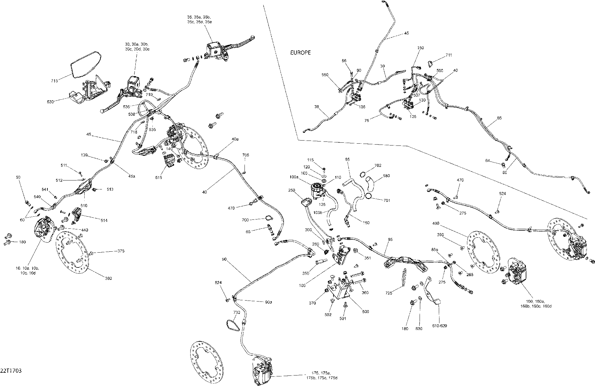 An Image of a Genuine Can-Am Parts Schematic Diagram showing the schematic - BRAKES - ALL MODELS