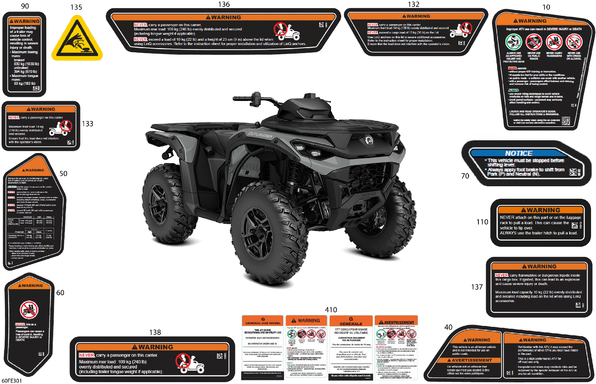An Image of a Genuine Can-Am Parts Schematic Diagram showing the schematic - BODY - WARNING DECALS