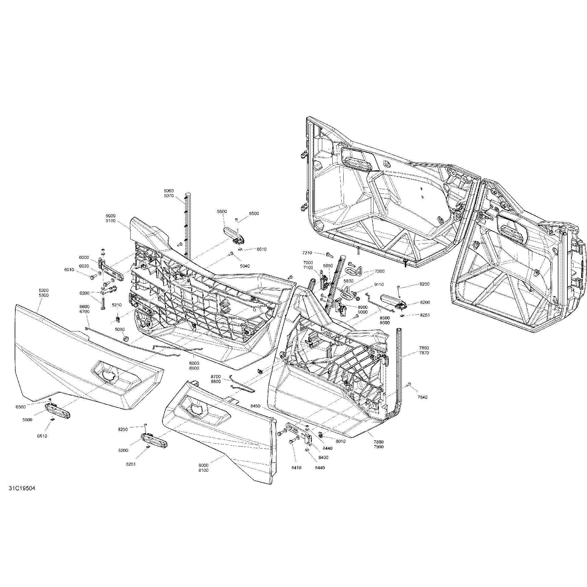An Image of a Genuine Can-Am Parts Schematic Diagram showing the schematic - BODY - DOOR PARTS - RED