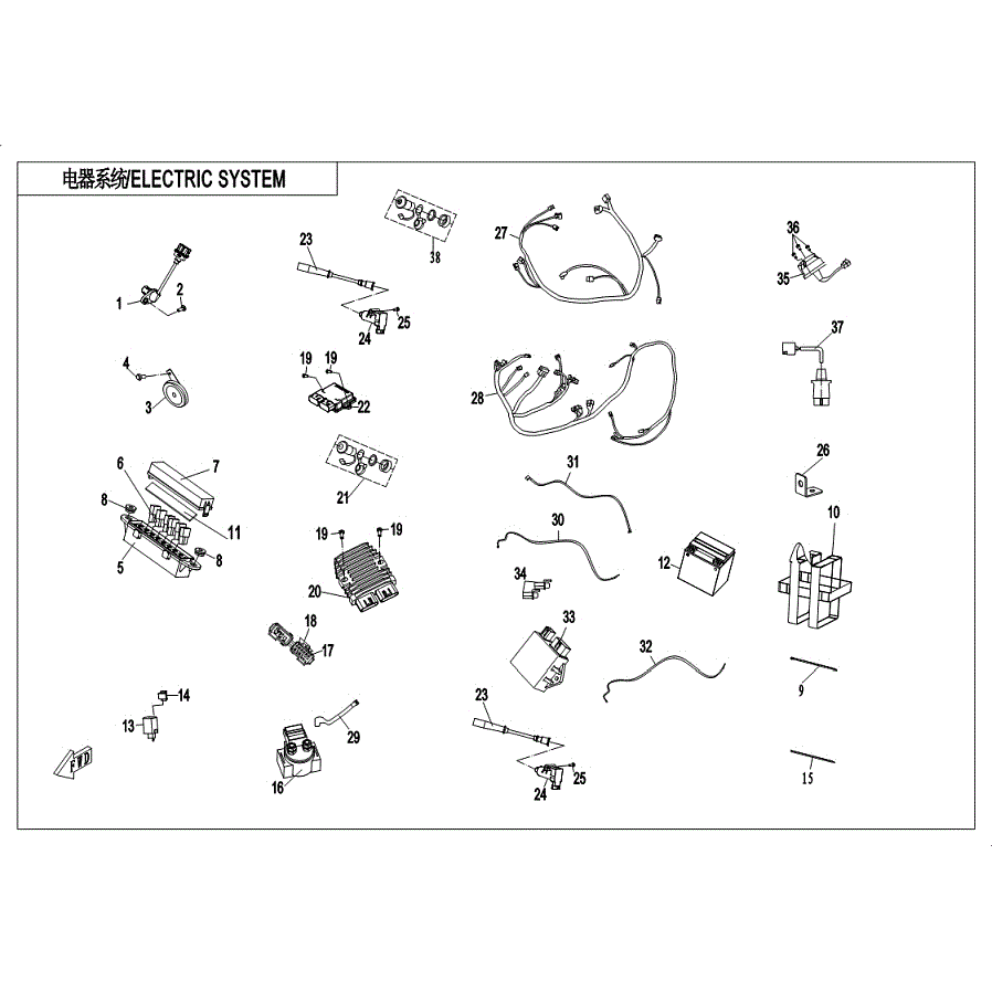 An Image of a genuine CFMOTO Parts Schematic Diagram showing the group - ELECTRIC SYSTEM (USA - 2019 CFMOTO CFORCE 800 XC