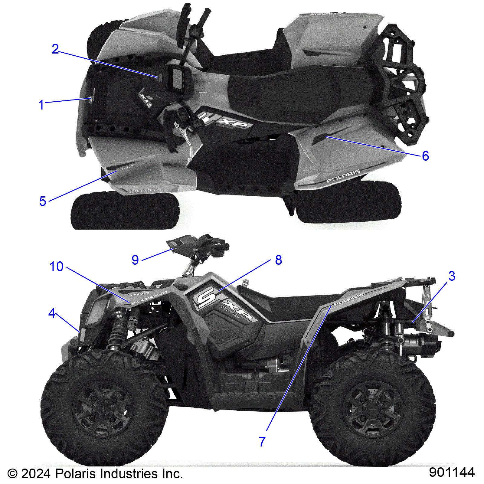 An Image of a Genuine Polaris Parts Schematic Diagram showing the schematic - BODY: DECALS GRAPHIC - 2025 POLARIS SCRAMBLER XP 1000 55 LLP 49S