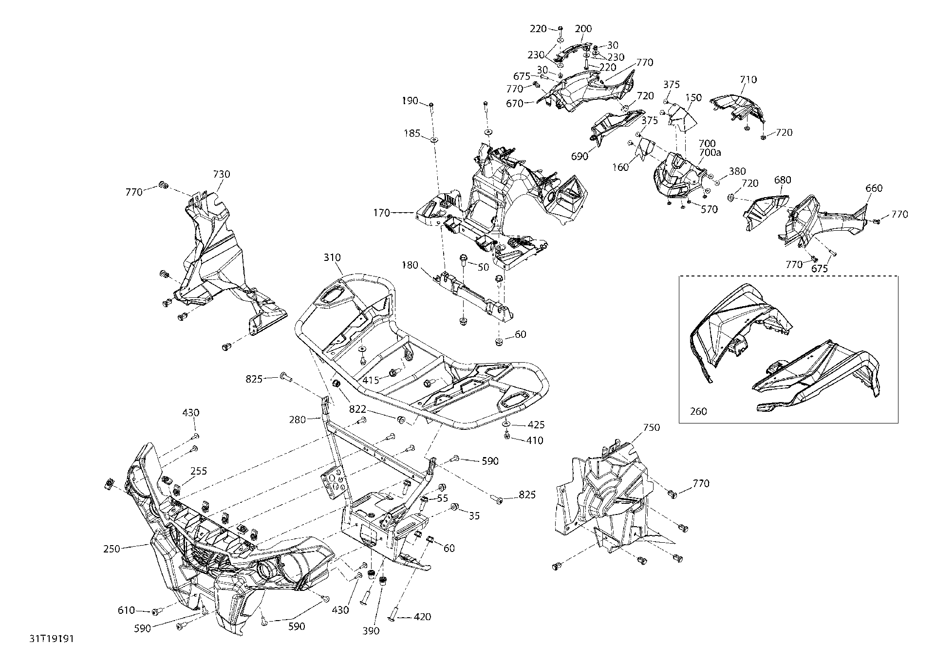 An Image of a Genuine Can-Am Parts Schematic Diagram showing the schematic - BODY AND ACCESSORIES 6X6 - 450 EFI - SQUADRON GREEN - FRONT