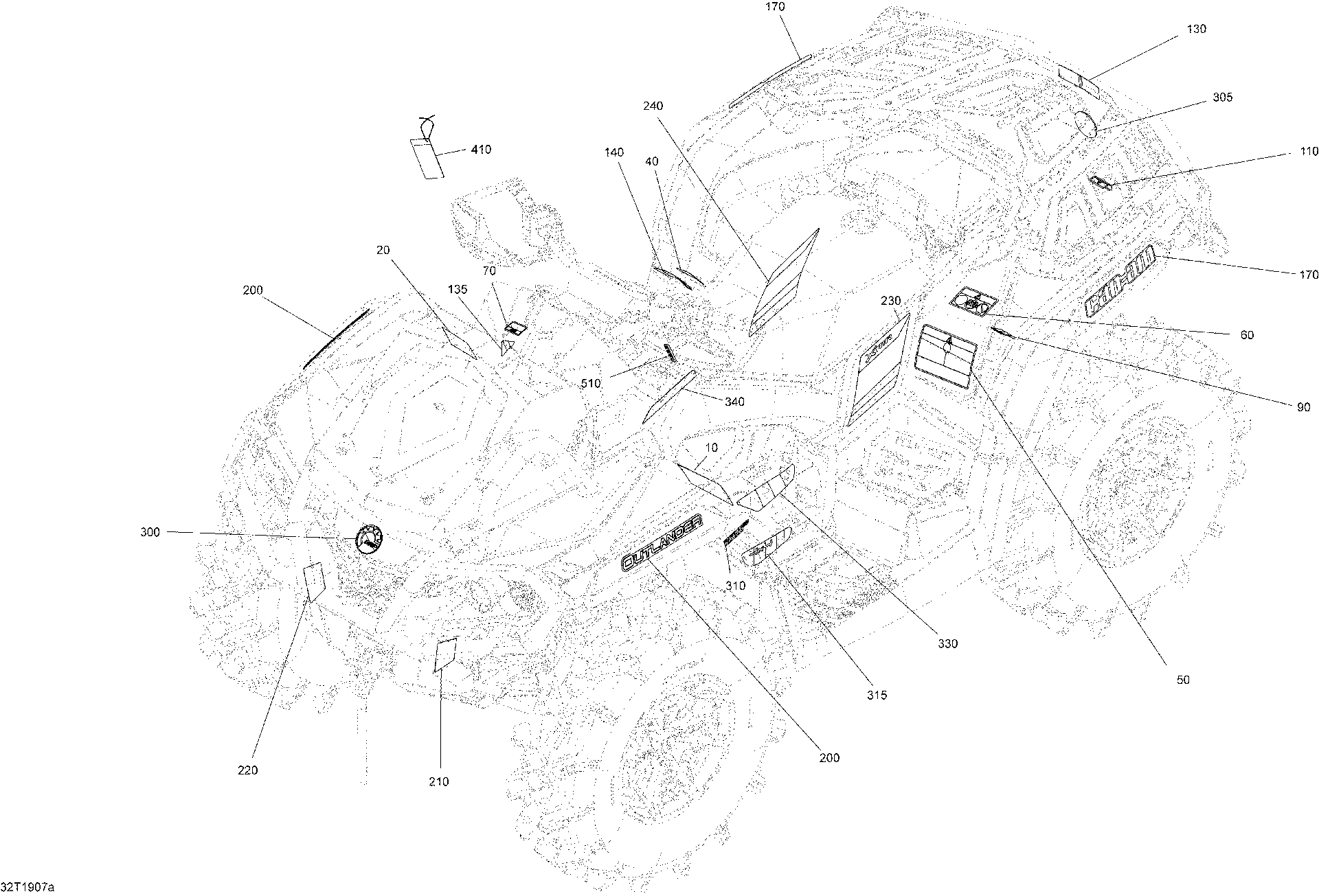 An Image of a Genuine Can-Am Parts Schematic Diagram showing the schematic - DECALS X MR