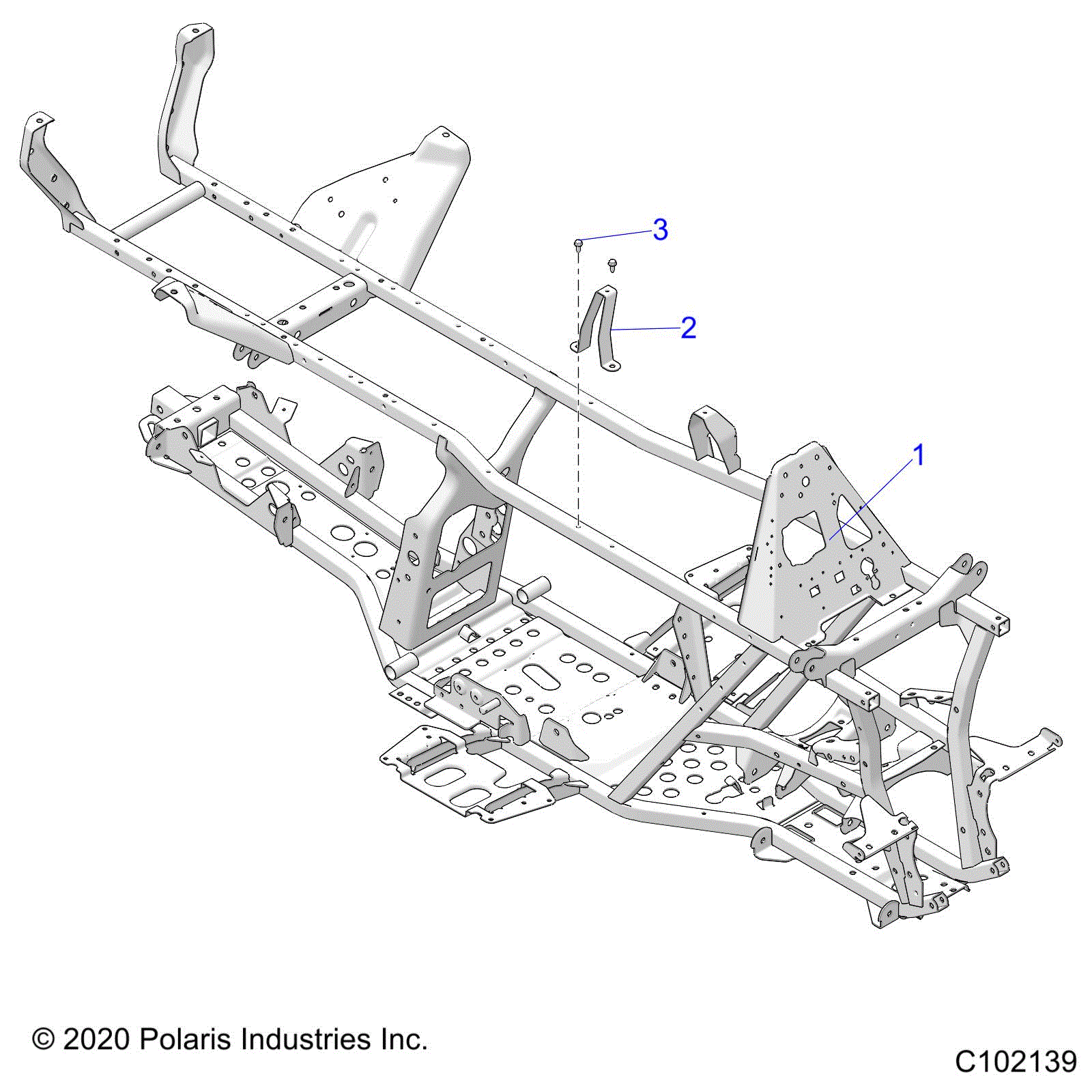 An Image of a Genuine Polaris Parts Schematic Diagram showing the schematic - CHASSIS: FRAME - 2021 POLARIS SPORTSMAN TOURING 570 PREMIUM
