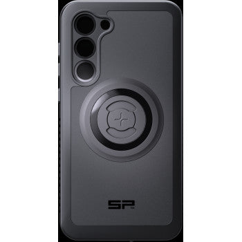 The Xtreme SPC+ Case S23 by Sp Connect is a black smartphone case with three camera cutouts, a central circular MagSafe-compatible mounting ring, and the SP logo at the bottom.