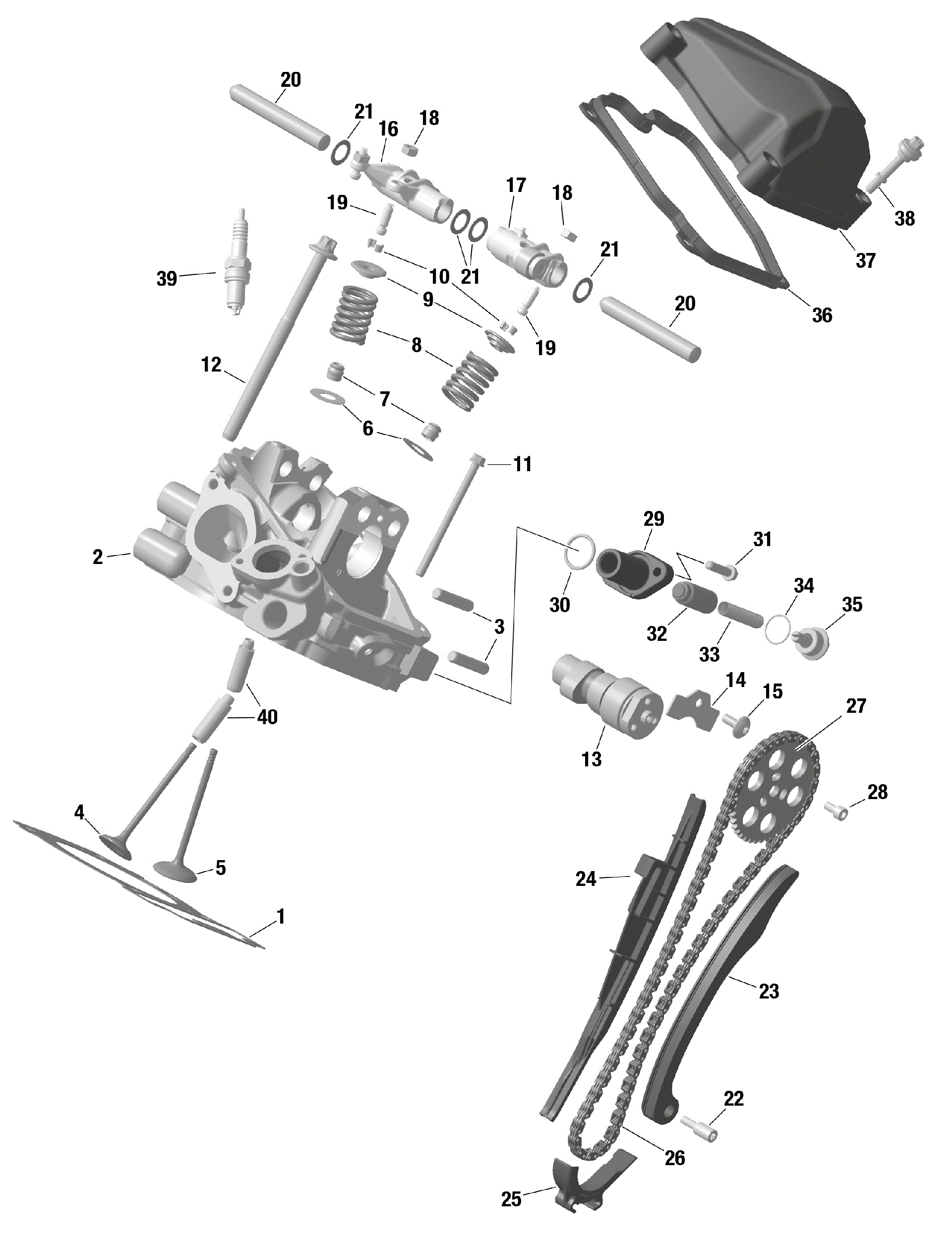 An Image of a Genuine Can-Am Parts Schematic Diagram showing the schematic - ROTAX - REAR CYLINDER HEAD