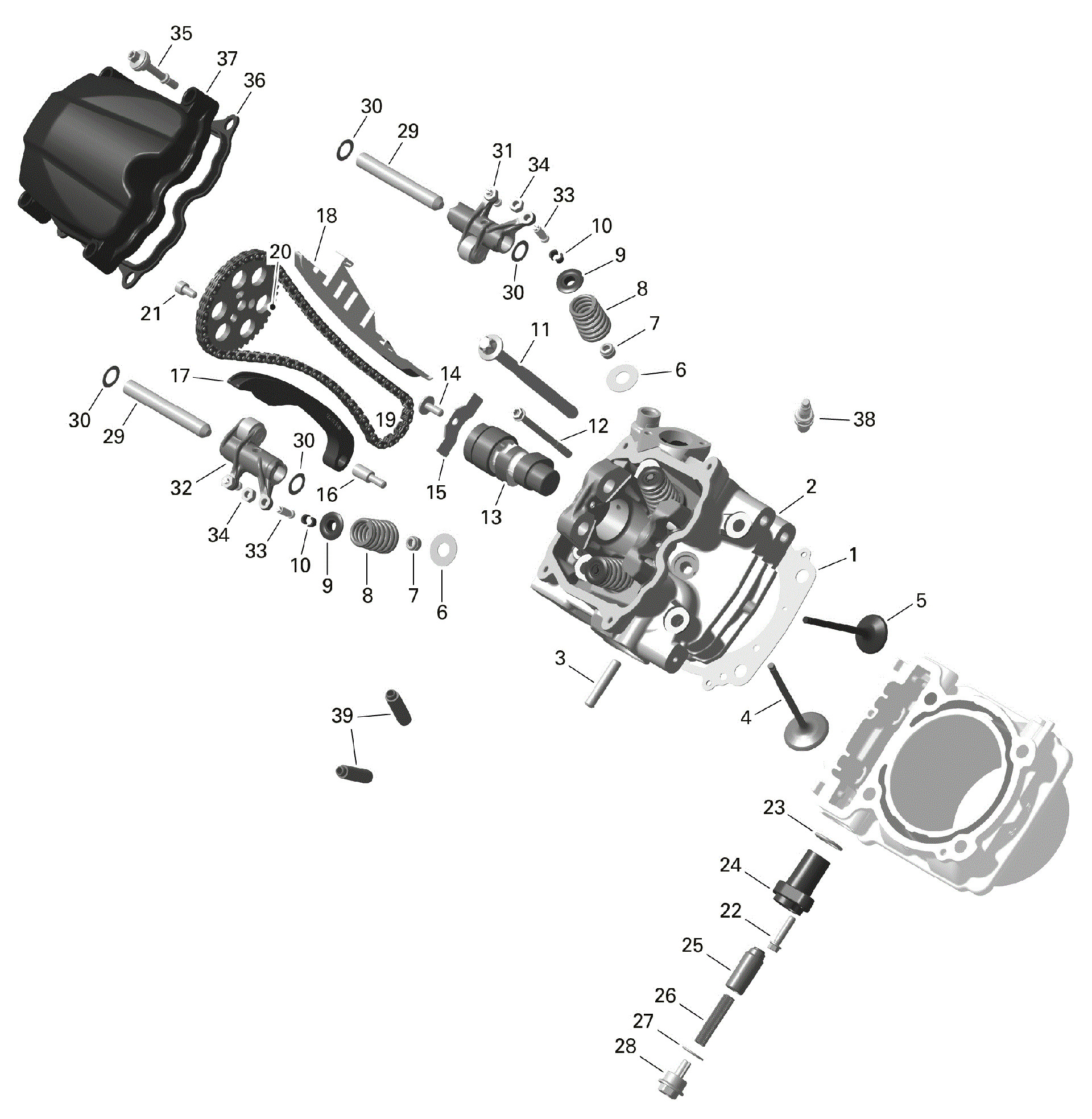 An Image of a Genuine Can-Am Parts Schematic Diagram showing the schematic - ROTAX - CYLINDER HEAD