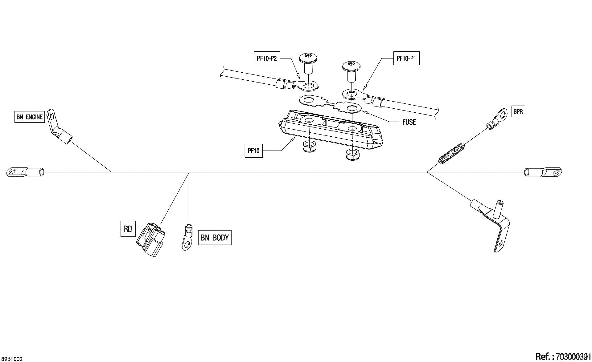 An Image of a Genuine Can-Am Parts Schematic Diagram showing the schematic - ELECTRIC - VOLTAGE REGULATOR WIRING HARNESS - 710008403