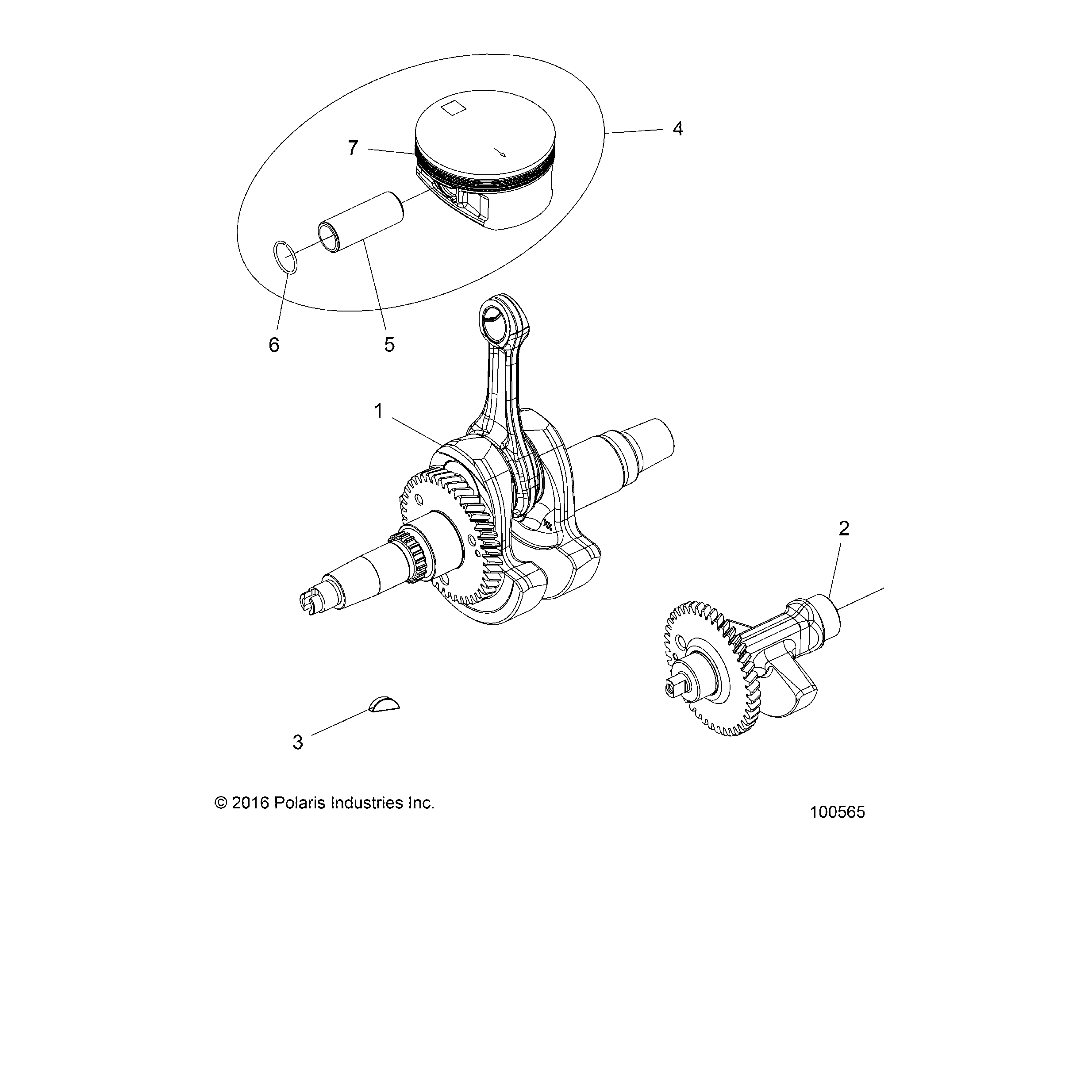 An Image of a Genuine Polaris Parts Schematic Diagram showing the schematic - ENGINE: CRANKSHAFT PISTON and BALANCE SHAFT - 2018 POLARIS ACE 500 SOHC