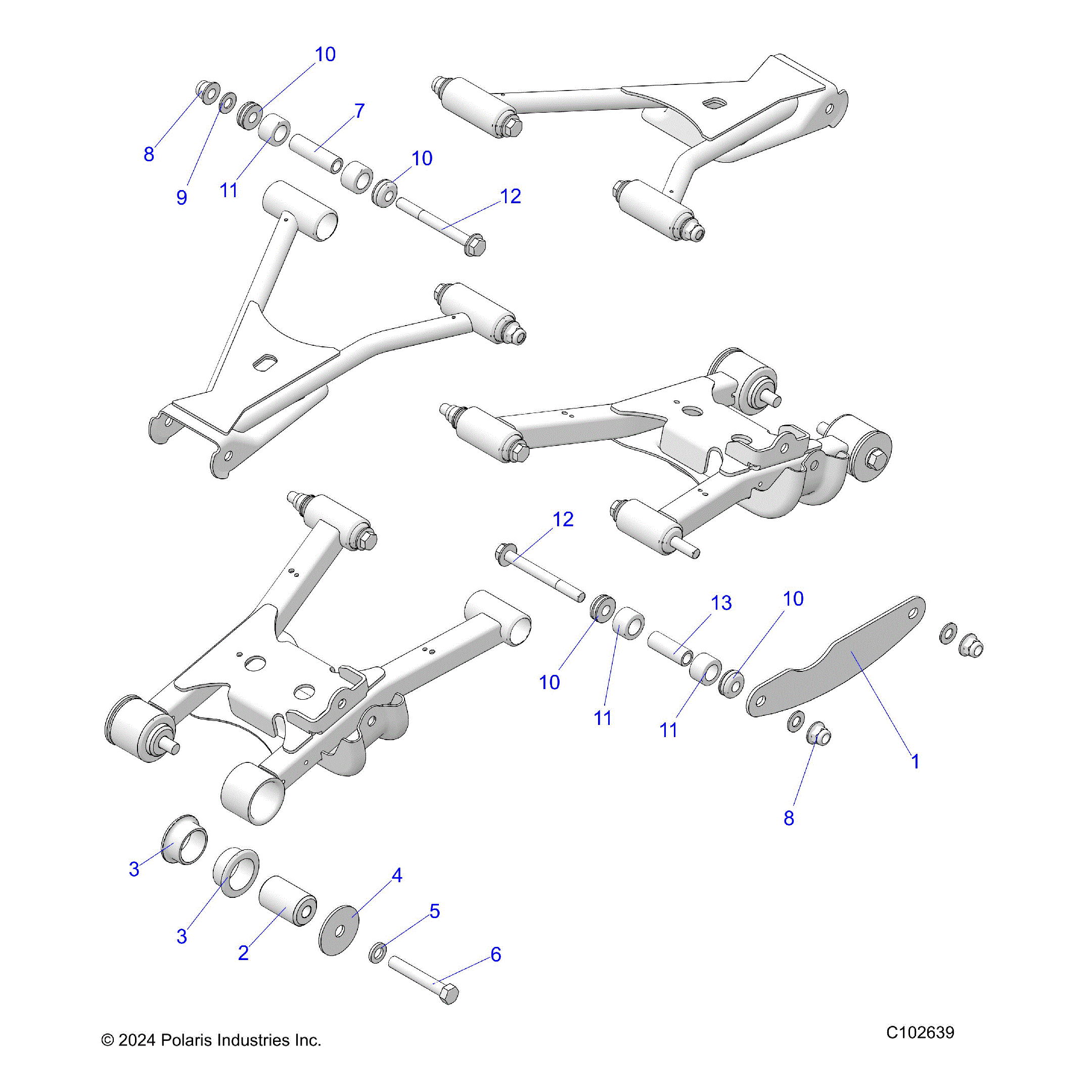 An Image of a Genuine Polaris Parts Schematic Diagram showing the schematic - SUSPENSION: REAR CONTROL ARM MOUNTING - 2026 POLARIS SPORTSMAN 570 6X6 EPS 49S