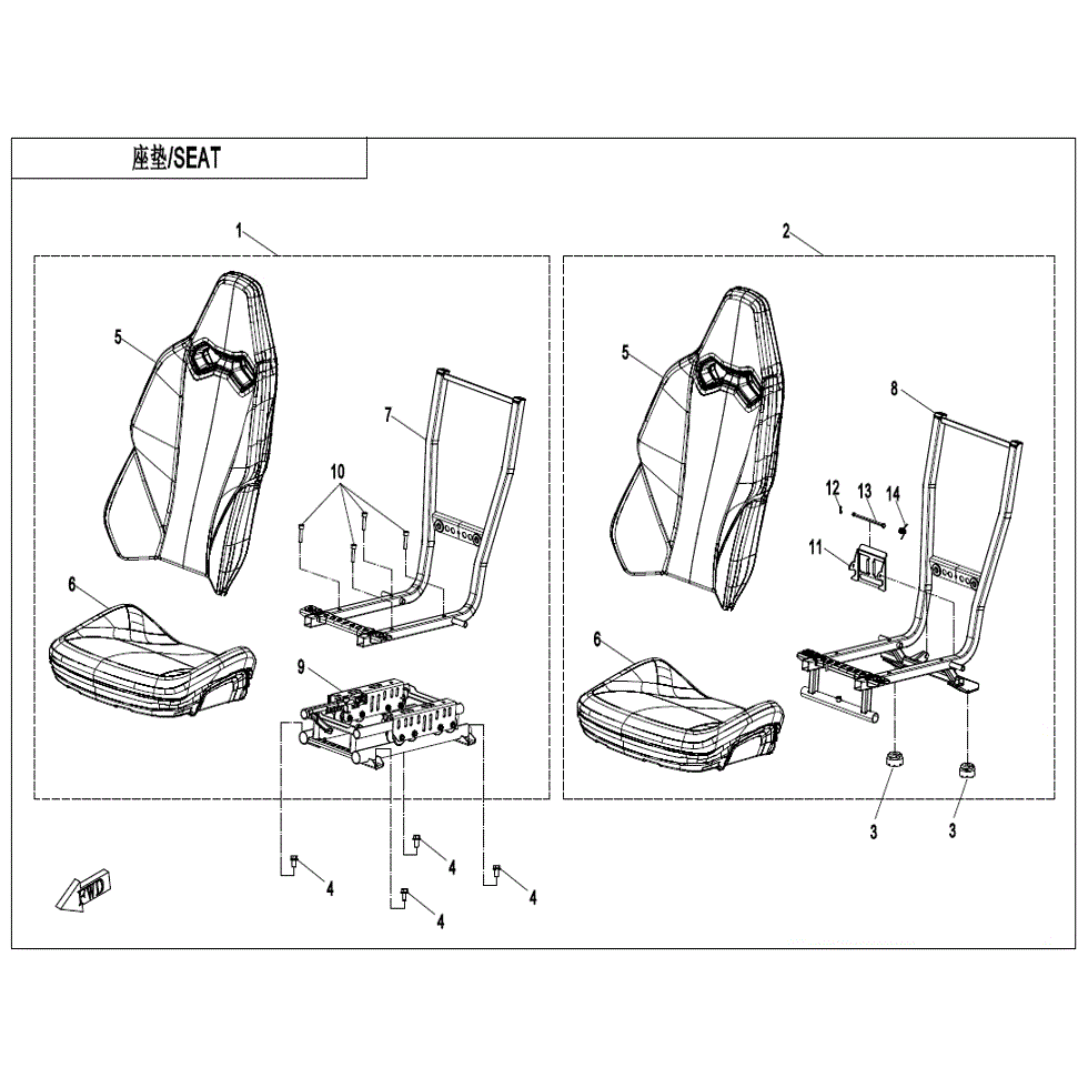An Image of a Genuine CFMOTO Parts Schematic Diagram showing the schematic - SEAT - 2022 CFMOTO ZFORCE 950 HO Sport