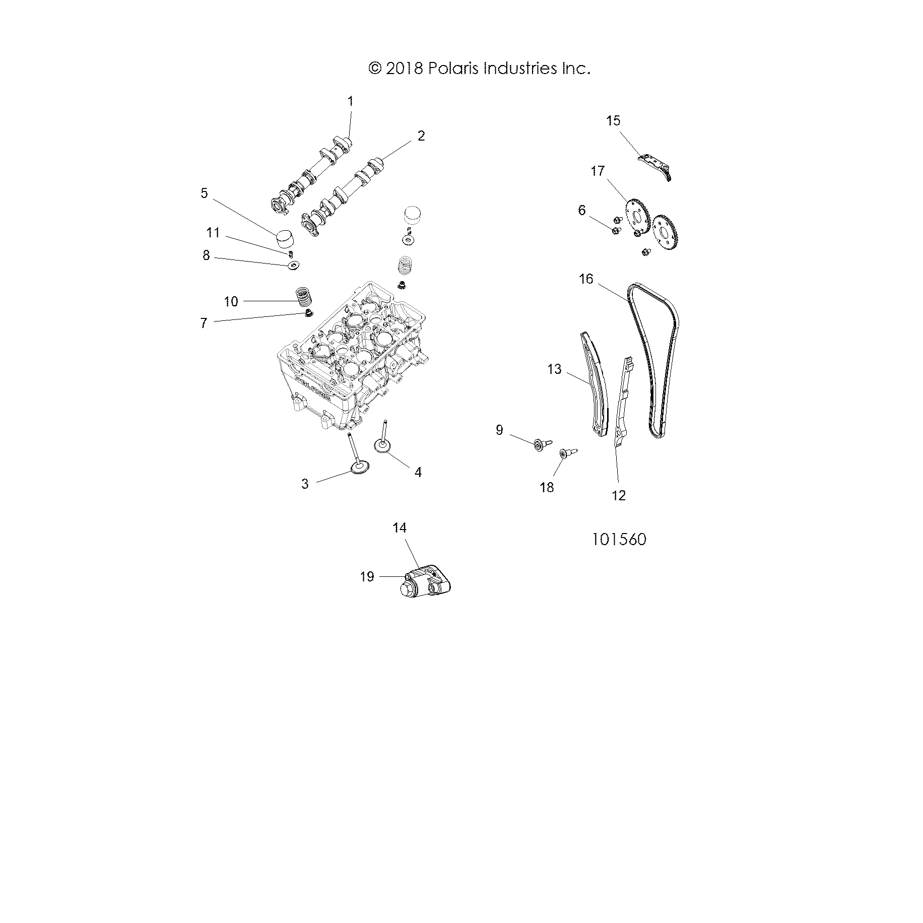 An Image of a Genuine Polaris Parts Schematic Diagram showing the schematic - ENGINE: VALVES and CAMSHAFTS - 2019 POLARIS ACE 900 EPS XC